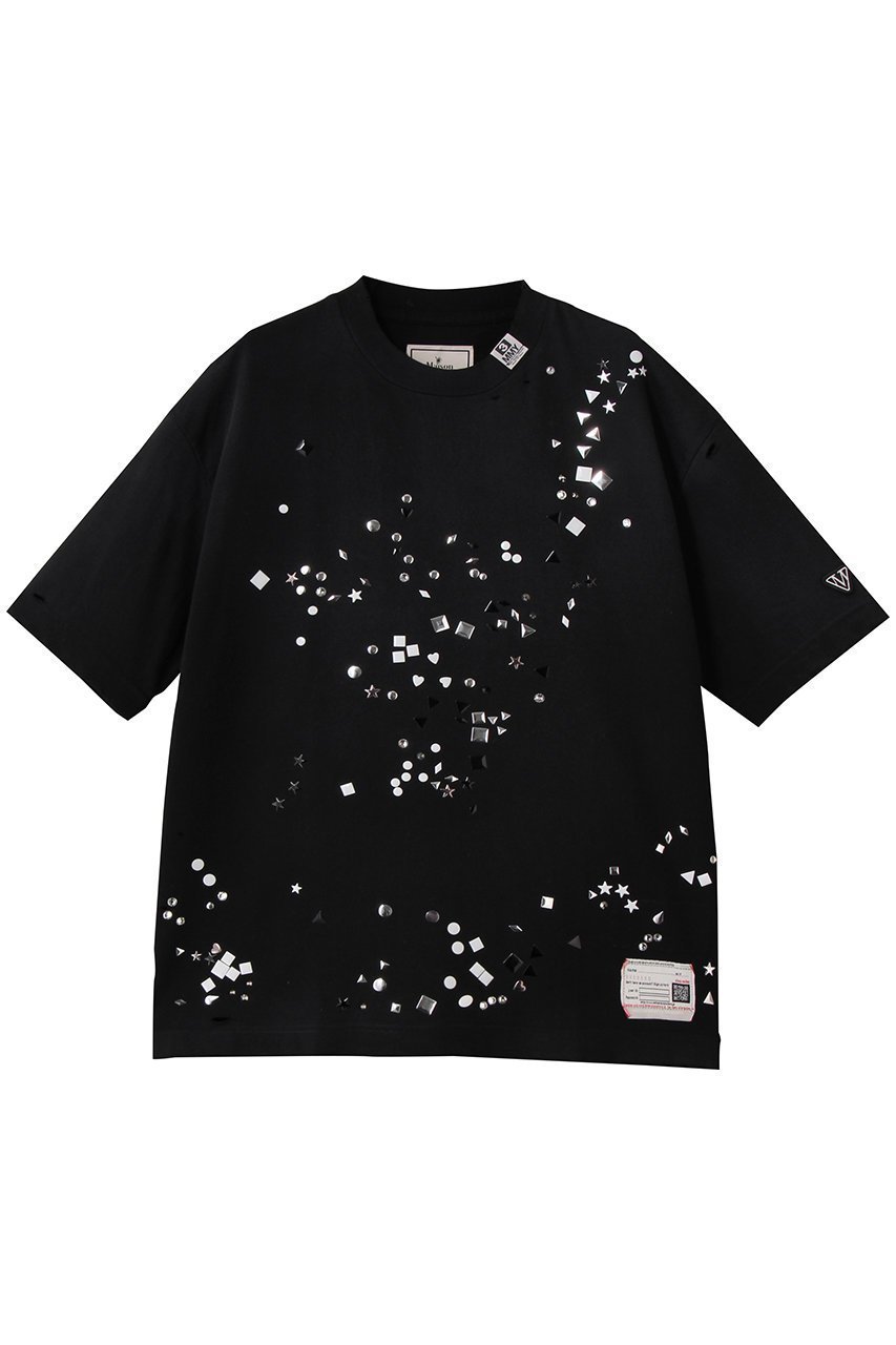 【メゾン ミハラヤスヒロ/Maison MIHARA YASUHIRO】のEMBELLISHED DISTRESSED Tシャツ インテリア・キッズ・メンズ・レディースファッション・服の通販 founy(ファニー) 　ファッション　Fashion　レディースファッション　Fashion for Women　トップス・カットソー　Cut & Sew Tops　シャツ・ブラウス・オフィスカジュアル　Elegant Blouses & Button-Ups　ロングTシャツ・Tシャツ　Longline T-Shirts & Tees　カットソー・ベーシックTシャツ　Cut-and-Sewn Tops / Stretch Tees & Basics　ショート　Short, Short Length　ストーン　Stone, Gem-Like　スリーブ　Sleeve, Long Sleeve / Short Sleeve　ダメージ　Distressed, Destroyed　ブラック|ID: prp329100004664797 ipo3291000000035694823
