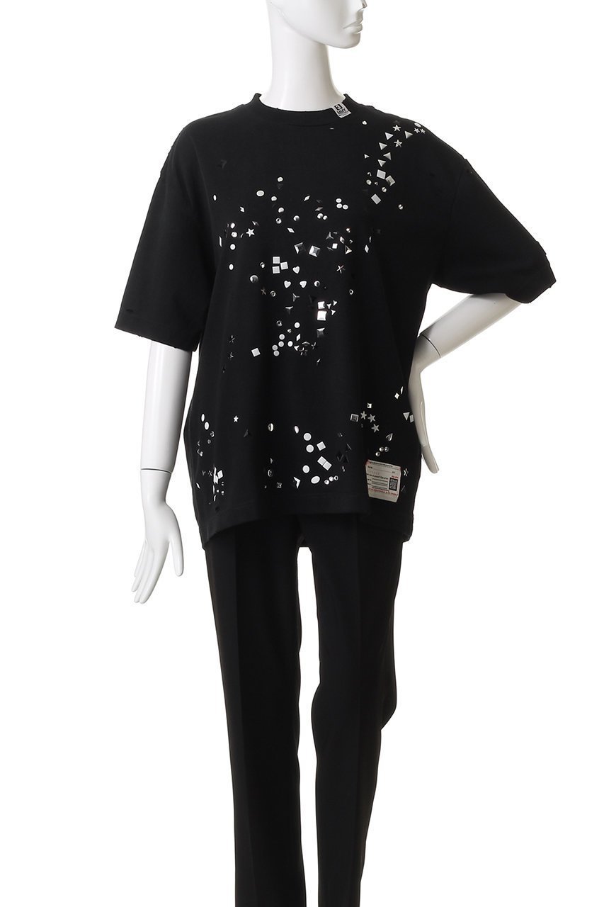 【メゾン ミハラヤスヒロ/Maison MIHARA YASUHIRO】のEMBELLISHED DISTRESSED Tシャツ 人気、トレンドファッション・服の通販 founy(ファニー) 　ファッション　Fashion　レディースファッション　Fashion for Women　トップス・カットソー　Cut & Sew Tops　シャツ・ブラウス・オフィスカジュアル　Elegant Blouses & Button-Ups　ロングTシャツ・Tシャツ　Longline T-Shirts & Tees　カットソー・ベーシックTシャツ　Cut-and-Sewn Tops / Stretch Tees & Basics　ショート　Short, Short Length　ストーン　Stone, Gem-Like　スリーブ　Sleeve, Long Sleeve / Short Sleeve　ダメージ　Distressed, Destroyed　other-2|ID: prp329100004664797 ipo3291000000035694824