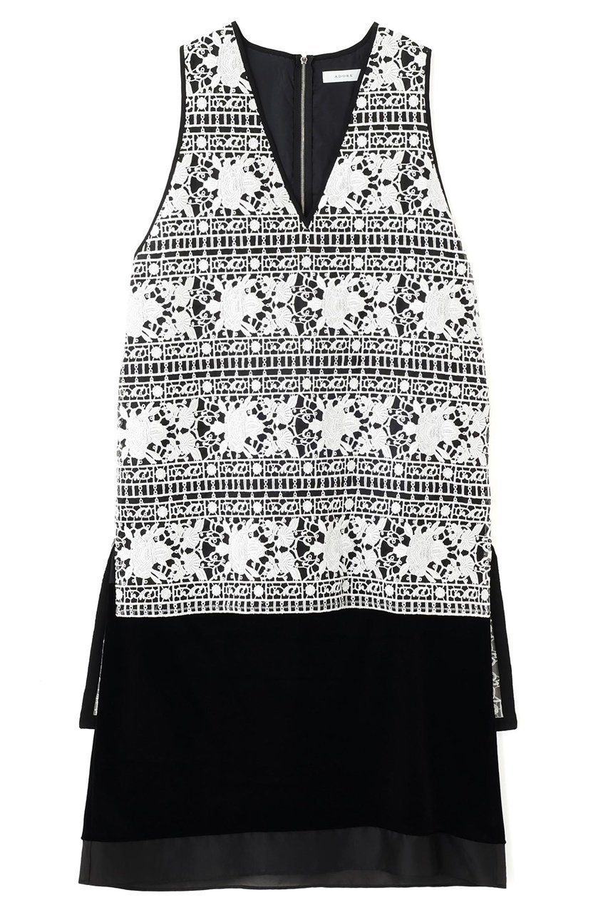 【アドーア/ADORE】のリュクスオーナメントレースワンピース インテリア・キッズ・メンズ・レディースファッション・服の通販 founy(ファニー) 　ファッション　Fashion　レディースファッション　Fashion for Women　ワンピース　Dresses　チュニック　Tunic Tops & Dresses　なめらか　Smooth, Silky Texture　チュニック　Tunic, Long Top　ドレス　Dress, One-Piece　ベロア　Velour, Soft Velvet　モダン　Modern, Contemporary　レース　Lace, Lace Fabric　ロング　Long, Long-Length　エレガント 上品　Elegant　ホワイト|ID: prp329100004664818 ipo3291000000035694853