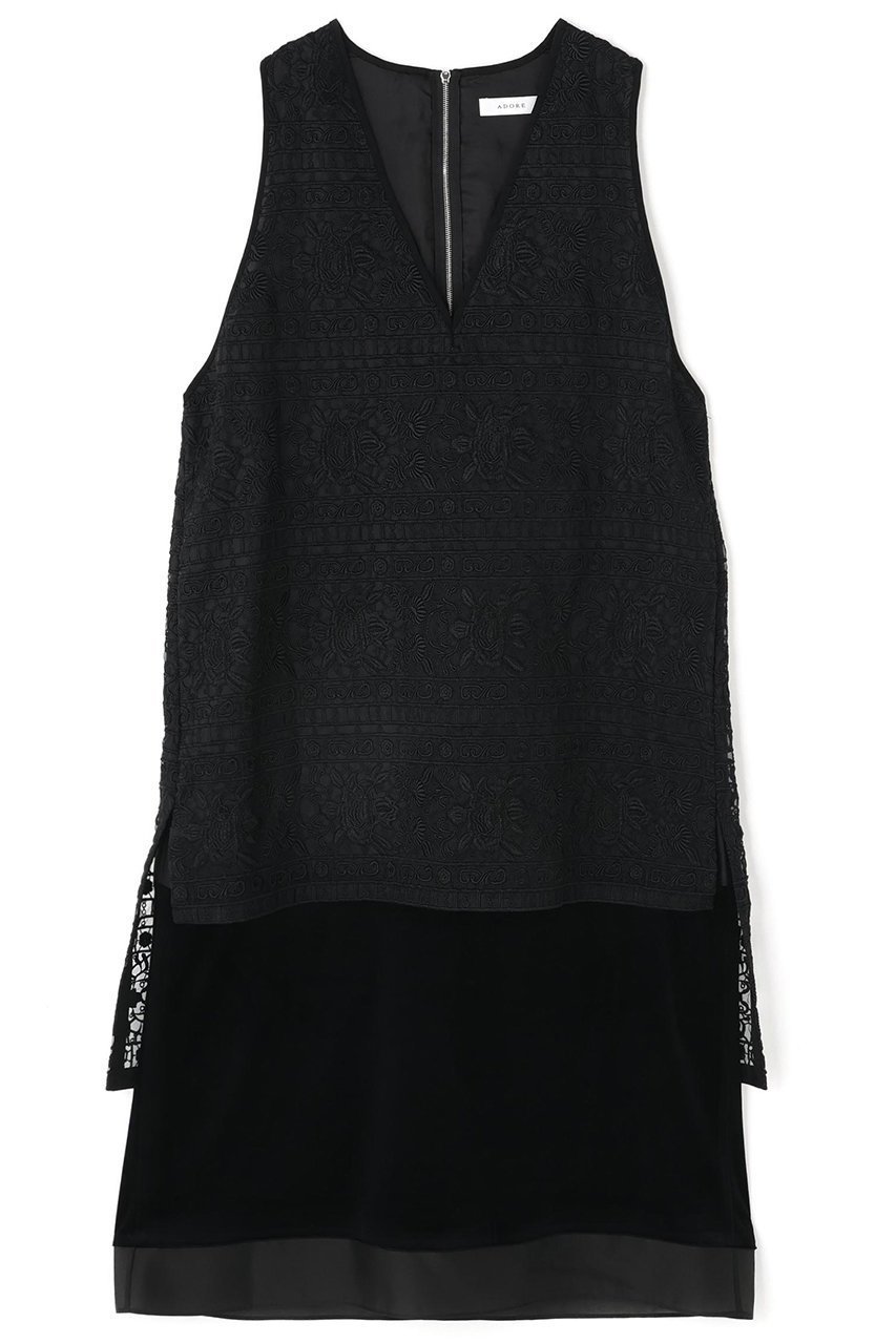 【アドーア/ADORE】のリュクスオーナメントレースワンピース インテリア・キッズ・メンズ・レディースファッション・服の通販 founy(ファニー) 　ファッション　Fashion　レディースファッション　Fashion for Women　ワンピース　Dresses　チュニック　Tunic Tops & Dresses　なめらか　Smooth, Silky Texture　チュニック　Tunic, Long Top　ドレス　Dress, One-Piece　ベロア　Velour, Soft Velvet　モダン　Modern, Contemporary　レース　Lace, Lace Fabric　ロング　Long, Long-Length　エレガント 上品　Elegant　ブラック|ID: prp329100004664818 ipo3291000000035694854