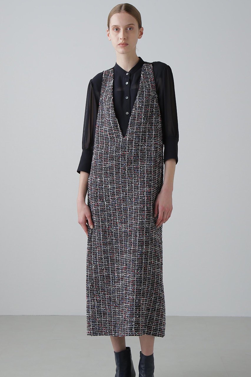 【アドーア/ADORE】のトリコロールツィードワンピース 人気、トレンドファッション・服の通販 founy(ファニー) 　ファッション　Fashion　レディースファッション　Fashion for Women　ワンピース　Dresses　チュニック　Tunic Tops & Dresses　サテン　Satin, Glossy Fabric　ストレート　Straight, Straight Cut　チュニック　Tunic, Long Top　ツイード／ツィード　Choker, Choker Necklace　ロング　Long, Long-Length　再入荷　Restock / Back in Stock　other-3|ID: prp329100004664820 ipo3291000000033744106