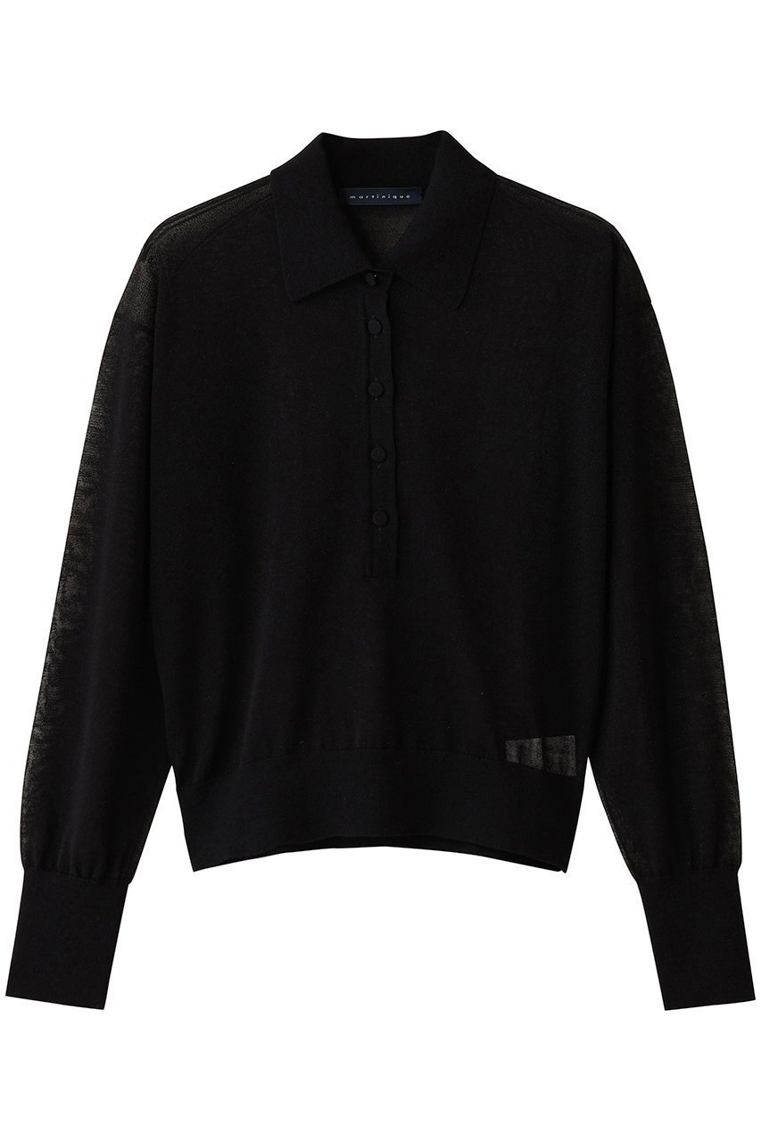 【マルティニーク/martinique】の襟付きニットプルオーバー インテリア・キッズ・メンズ・レディースファッション・服の通販 founy(ファニー) 　ファッション　Fashion　レディースファッション　Fashion for Women　トップス・カットソー　Cut & Sew Tops　ニット　Knit Tops & Sweaters　カジュアルプルオーバー・ニットトップス　Pullovers & Knit Tops / Casual Pullovers　キャミソール　Camisole, Spaghetti Strap Top　シアー　Sheer, See-Through　ビスチェ　Bustier, Corset Top　秋　Autumn　ブラック|ID: prp329100004664836 ipo3291000000035694875