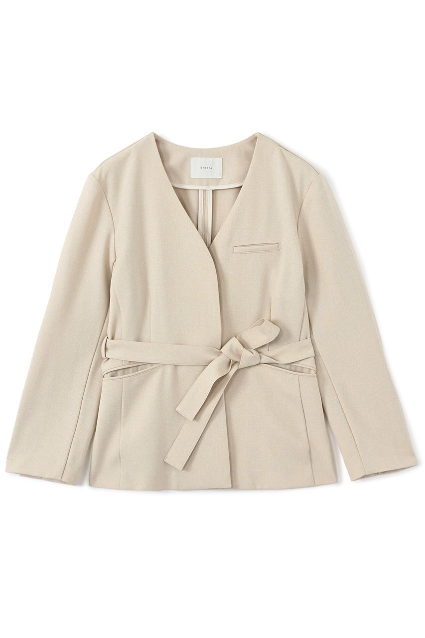 【エストラータ/STRATA】のベルト付きノーカラージャケット インテリア・キッズ・メンズ・レディースファッション・服の通販 founy(ファニー) 　ファッション　Fashion　レディースファッション　Fashion for Women　アウター　Coat / Outerwear Collection　レディースジャケット・軽アウター　Jackets　ノーカラージャケット / シンプル上品コーデ　Collarless Jackets　ベルト&ウエストマーク　Belts & Waist Accessories　インナー　Innerwear　シェイプ　Shape, Slim Fit　ジャケット　Jacket, Outerwear　セットアップ　Set-Up, Coordinated Outfit　ツイード／ツィード　Choker, Choker Necklace　フェミニン　Feminine, Girly　フロント　Front, Front Design　マニッシュ　Mannish, Boyish　ロング　Long, Long-Length　おすすめ　Recommended / Our Picks　ビジネス 仕事 通勤　Business / Work / Commuting　ライトベージュ|ID: prp329100004669591 ipo3291000000035863648