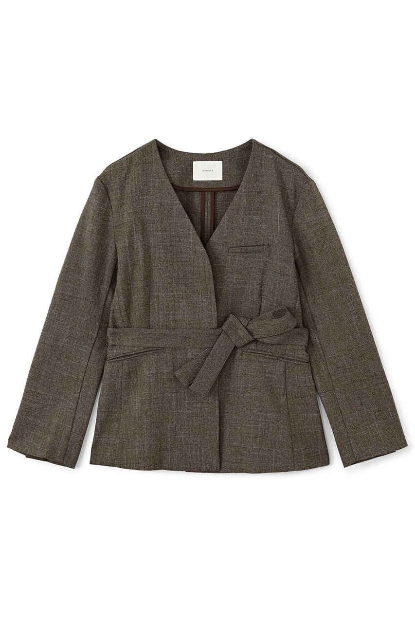 【エストラータ/STRATA】のベルト付きノーカラージャケット インテリア・キッズ・メンズ・レディースファッション・服の通販 founy(ファニー) 　ファッション　Fashion　レディースファッション　Fashion for Women　アウター　Coat / Outerwear Collection　レディースジャケット・軽アウター　Jackets　ノーカラージャケット / シンプル上品コーデ　Collarless Jackets　ベルト&ウエストマーク　Belts & Waist Accessories　インナー　Innerwear　シェイプ　Shape, Slim Fit　ジャケット　Jacket, Outerwear　セットアップ　Set-Up, Coordinated Outfit　ツイード／ツィード　Choker, Choker Necklace　フェミニン　Feminine, Girly　フロント　Front, Front Design　マニッシュ　Mannish, Boyish　ロング　Long, Long-Length　おすすめ　Recommended / Our Picks　ビジネス 仕事 通勤　Business / Work / Commuting　ブラウンミックス|ID: prp329100004669591 ipo3291000000035863649