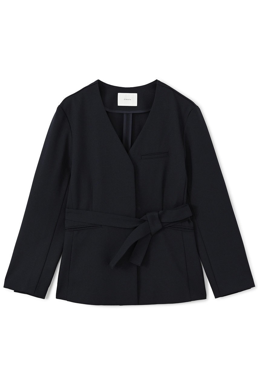 【エストラータ/STRATA】のベルト付きノーカラージャケット インテリア・キッズ・メンズ・レディースファッション・服の通販 founy(ファニー) 　ファッション　Fashion　レディースファッション　Fashion for Women　アウター　Coat / Outerwear Collection　レディースジャケット・軽アウター　Jackets　ノーカラージャケット / シンプル上品コーデ　Collarless Jackets　ベルト&ウエストマーク　Belts & Waist Accessories　インナー　Innerwear　シェイプ　Shape, Slim Fit　ジャケット　Jacket, Outerwear　セットアップ　Set-Up, Coordinated Outfit　ツイード／ツィード　Choker, Choker Necklace　フェミニン　Feminine, Girly　フロント　Front, Front Design　マニッシュ　Mannish, Boyish　ロング　Long, Long-Length　おすすめ　Recommended / Our Picks　ビジネス 仕事 通勤　Business / Work / Commuting　ネイビー|ID: prp329100004669591 ipo3291000000035863650