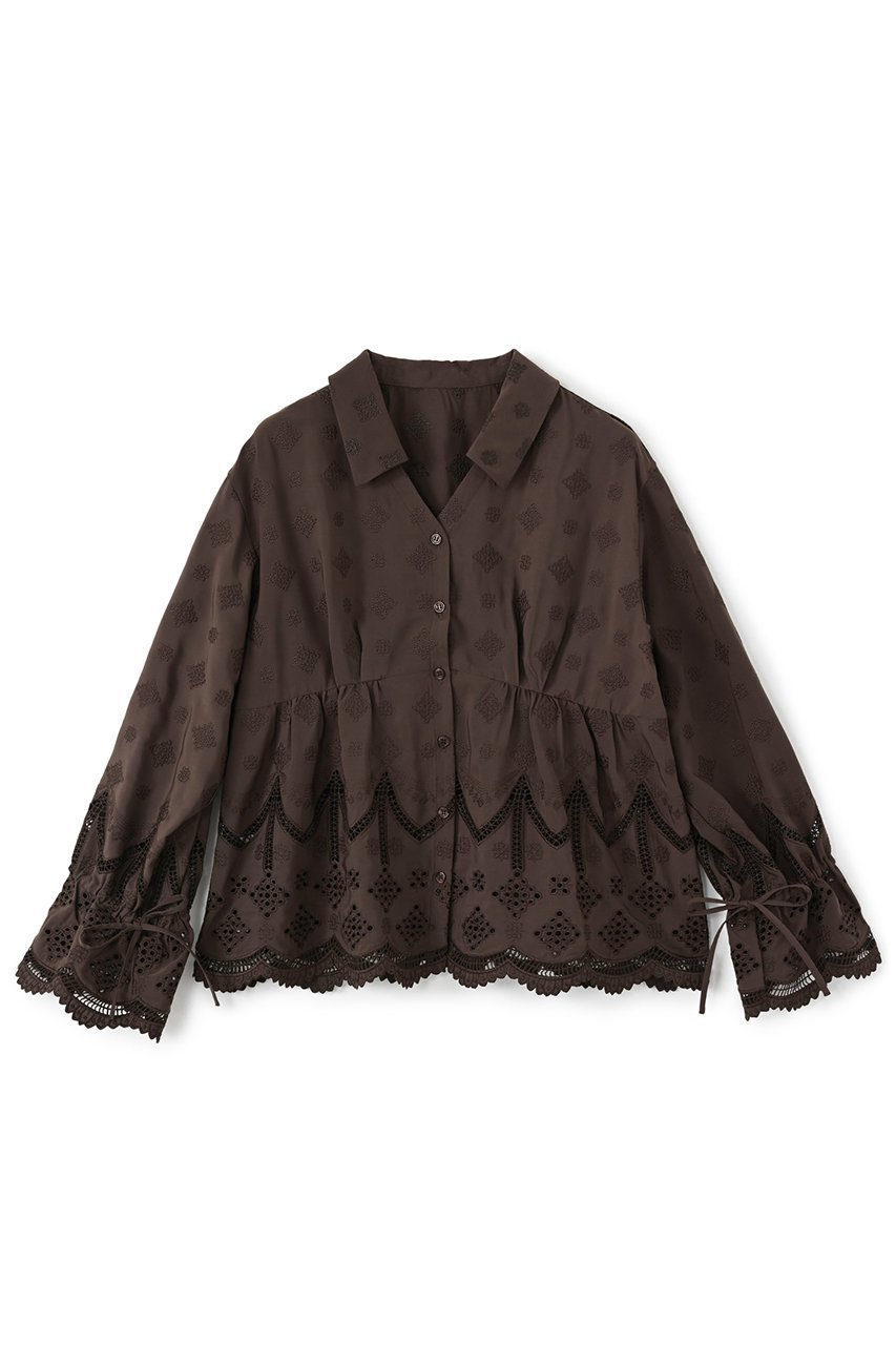 【エストラータ/STRATA】のエンブロイダリーリボンスリーブブラウス インテリア・キッズ・メンズ・レディースファッション・服の通販 founy(ファニー) 　ファッション　Fashion　レディースファッション　Fashion for Women　トップス・カットソー　Cut & Sew Tops　シャツ・ブラウス・オフィスカジュアル　Elegant Blouses & Button-Ups　おすすめ　Recommended / Our Picks　インナー　Innerwear　ジャケット　Jacket, Outerwear　スウェット / スエット　Sweatshirt, Sweatwear　スカラップ　Scallop, Scalloped Edge　スリーブ　Sleeve, Long Sleeve / Short Sleeve　デニム　Denim, Jeans Material　バランス　Balance, Style Balance　ロング　Long, Long-Length　新作・新入荷　New Arrivals / New In　ブラウン|ID: prp329100004669597 ipo3291000000033762318