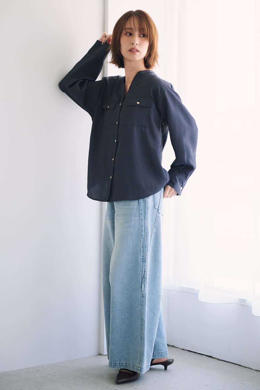 【エストラータ/STRATA】のブライトツイルダブルポケットシャツ 人気、トレンドファッション・服の通販 founy(ファニー) 　ファッション　Fashion　レディースファッション　Fashion for Women　トップス・カットソー　Cut & Sew Tops　シャツ・ブラウス・オフィスカジュアル　Elegant Blouses & Button-Ups　おすすめ　Recommended / Our Picks　スキッパー　Skipper, Open Collar　スリーブ　Sleeve, Long Sleeve / Short Sleeve　ツイル　Twist, Twisted Detail　トレンド　Trend, Trending Now　フロント　Front, Front Design　ベーシック　Basic, Essential　ボトム　Bottoms, Lower Wear　ポケット　Pocket, Pocket Detail　ロング　Long, Long-Length　エレガント 上品　Elegant　other-2|ID: prp329100004669604 ipo3291000000033762373