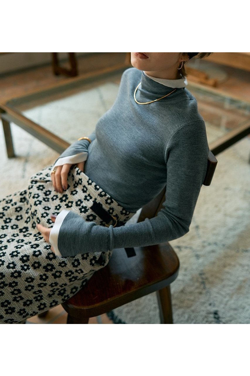 【デザイン ワークス/DESIGN WORKS】のウールバイカラーハイネックニット インテリア・キッズ・メンズ・レディースファッション・服の通販 founy(ファニー) 　ファッション　Fashion　レディースファッション　Fashion for Women　トップス・カットソー　Cut & Sew Tops　ニット　Knit Tops & Sweaters　カジュアルプルオーバー・ニットトップス　Pullovers & Knit Tops / Casual Pullovers　おすすめ　Recommended / Our Picks　なめらか　Smooth, Silky Texture　インナー　Innerwear　エレガント 上品　Elegant　カフス　Cuff Design　コンパクト　Compact, Small Size　ジャケット　Jacket, Outerwear　フィット　Fit, Slim Fit　フレア　Flare, Flared　新作・新入荷　New Arrivals / New In　グレー|ID: prp329100004669608 ipo3291000000033762405