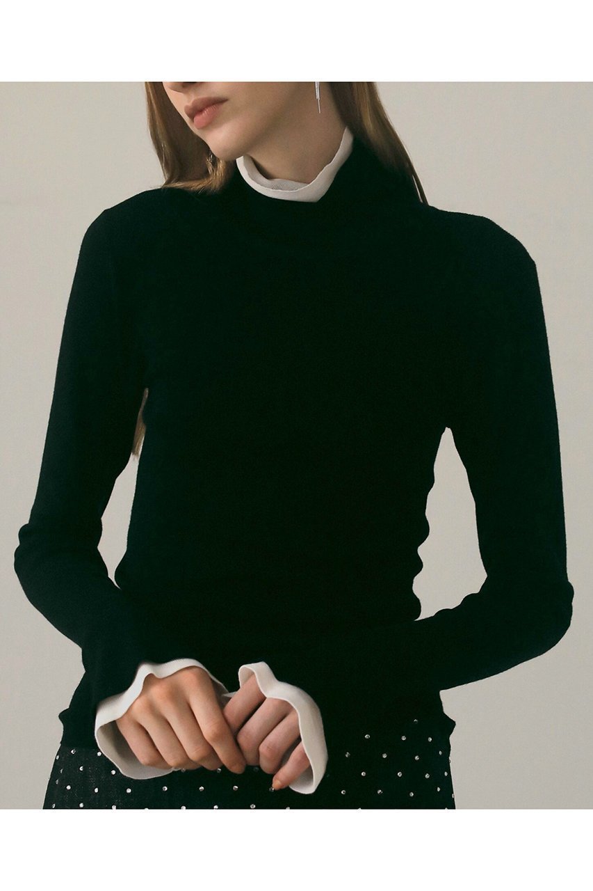 【デザイン ワークス/DESIGN WORKS】のウールバイカラーハイネックニット インテリア・キッズ・メンズ・レディースファッション・服の通販 founy(ファニー) 　ファッション　Fashion　レディースファッション　Fashion for Women　トップス・カットソー　Cut & Sew Tops　ニット　Knit Tops & Sweaters　カジュアルプルオーバー・ニットトップス　Pullovers & Knit Tops / Casual Pullovers　おすすめ　Recommended / Our Picks　なめらか　Smooth, Silky Texture　インナー　Innerwear　エレガント 上品　Elegant　カフス　Cuff Design　コンパクト　Compact, Small Size　ジャケット　Jacket, Outerwear　フィット　Fit, Slim Fit　フレア　Flare, Flared　新作・新入荷　New Arrivals / New In　ブラック|ID: prp329100004669608 ipo3291000000033762406