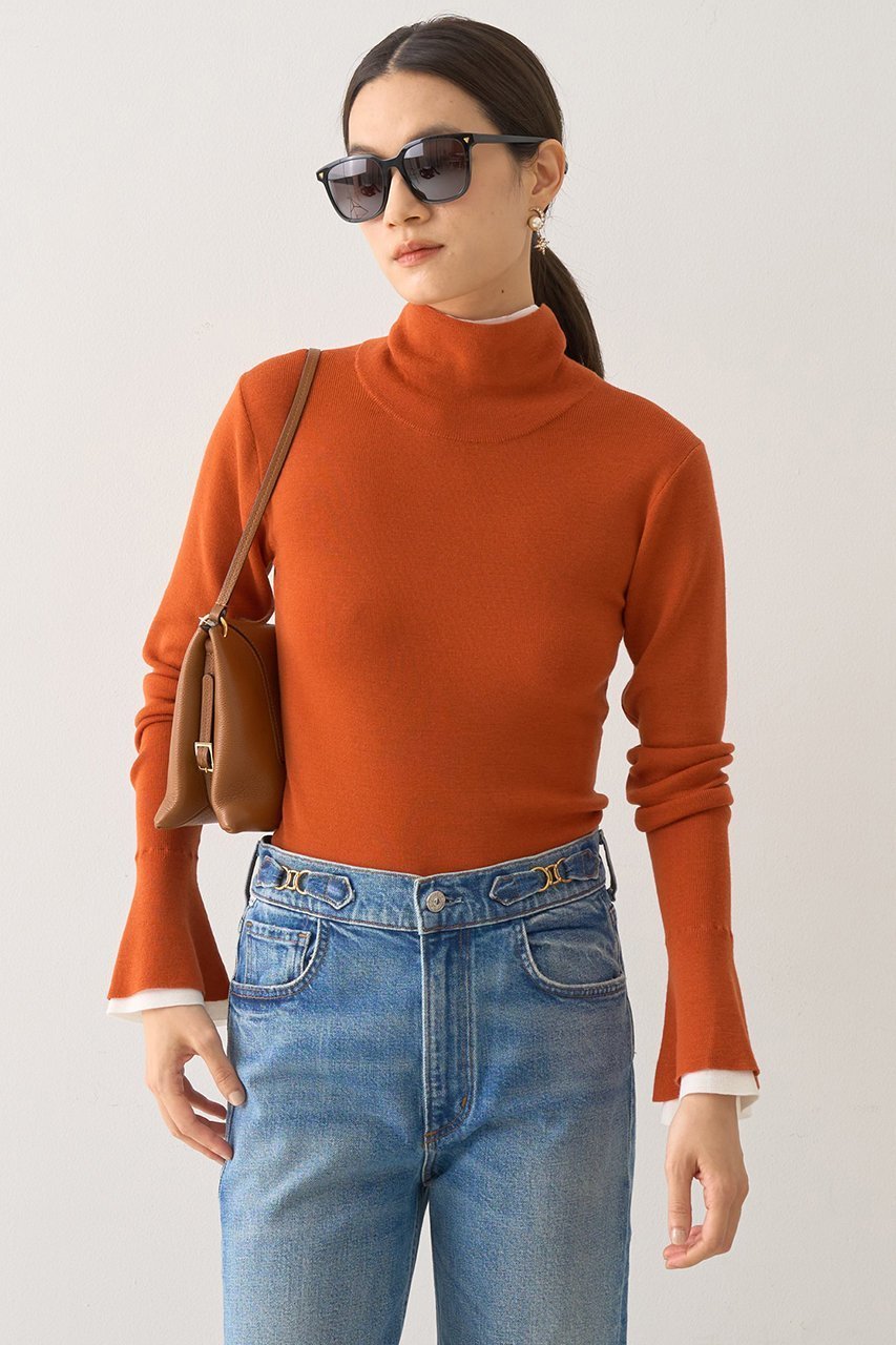 【デザイン ワークス/DESIGN WORKS】のウールバイカラーハイネックニット インテリア・キッズ・メンズ・レディースファッション・服の通販 founy(ファニー) 　ファッション　Fashion　レディースファッション　Fashion for Women　トップス・カットソー　Cut & Sew Tops　ニット　Knit Tops & Sweaters　カジュアルプルオーバー・ニットトップス　Pullovers & Knit Tops / Casual Pullovers　おすすめ　Recommended / Our Picks　なめらか　Smooth, Silky Texture　インナー　Innerwear　エレガント 上品　Elegant　カフス　Cuff Design　コンパクト　Compact, Small Size　ジャケット　Jacket, Outerwear　フィット　Fit, Slim Fit　フレア　Flare, Flared　ダークオレンジ|ID: prp329100004669608 ipo3291000000036885452
