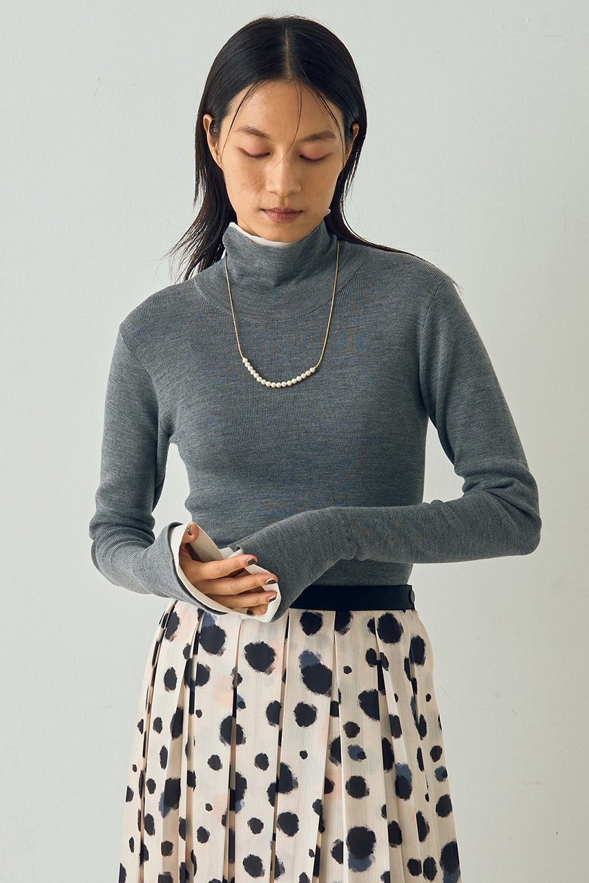 【デザイン ワークス/DESIGN WORKS】のウールバイカラーハイネックニット 人気、トレンドファッション・服の通販 founy(ファニー) 　ファッション　Fashion　レディースファッション　Fashion for Women　トップス・カットソー　Cut & Sew Tops　ニット　Knit Tops & Sweaters　カジュアルプルオーバー・ニットトップス　Pullovers & Knit Tops / Casual Pullovers　おすすめ　Recommended / Our Picks　なめらか　Smooth, Silky Texture　インナー　Innerwear　エレガント 上品　Elegant　カフス　Cuff Design　コンパクト　Compact, Small Size　ジャケット　Jacket, Outerwear　フィット　Fit, Slim Fit　フレア　Flare, Flared　other-2|ID: prp329100004669608 ipo3291000000036959858