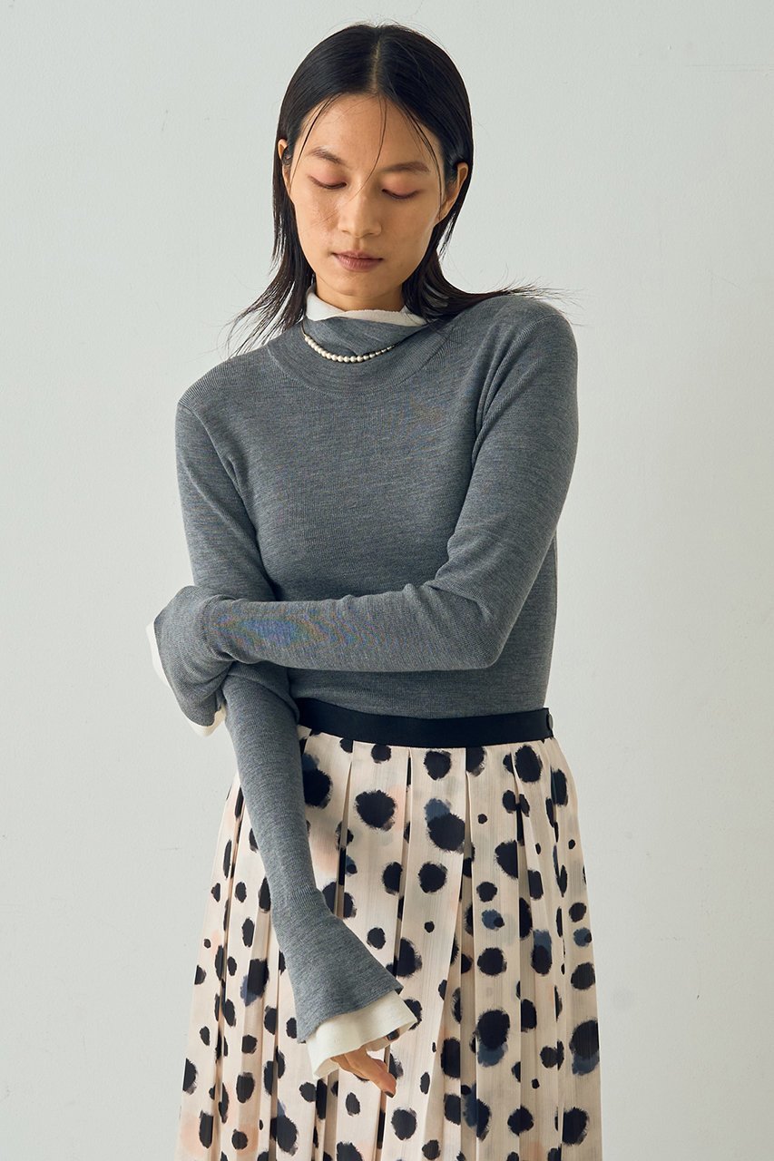 【デザイン ワークス/DESIGN WORKS】のウールバイカラーハイネックニット 人気、トレンドファッション・服の通販 founy(ファニー) 　ファッション　Fashion　レディースファッション　Fashion for Women　トップス・カットソー　Cut & Sew Tops　ニット　Knit Tops & Sweaters　カジュアルプルオーバー・ニットトップス　Pullovers & Knit Tops / Casual Pullovers　おすすめ　Recommended / Our Picks　なめらか　Smooth, Silky Texture　インナー　Innerwear　エレガント 上品　Elegant　カフス　Cuff Design　コンパクト　Compact, Small Size　ジャケット　Jacket, Outerwear　フィット　Fit, Slim Fit　フレア　Flare, Flared　other-7|ID: prp329100004669608 ipo3291000000036959867