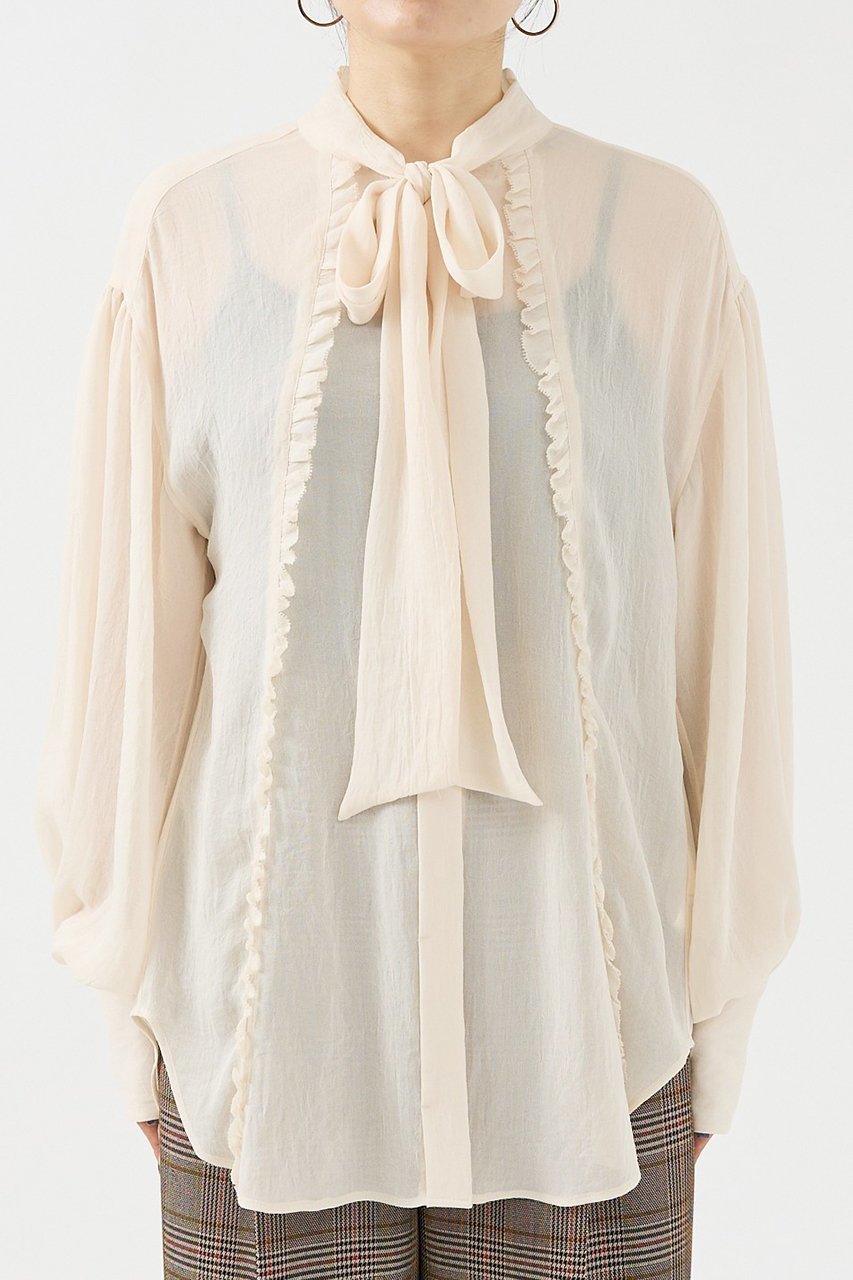 【デザイン ワークス/DESIGN WORKS】のジョーゼットフリルボウタイブラウス インテリア・キッズ・メンズ・レディースファッション・服の通販 founy(ファニー) 　ファッション　Fashion　レディースファッション　Fashion for Women　トップス・カットソー　Cut & Sew Tops　シャツ・ブラウス・オフィスカジュアル　Elegant Blouses & Button-Ups　おすすめ　Recommended / Our Picks　とろみ　Fluid, Flowy Fabric　エレガント 上品　Elegant　オケージョン　Occasion Wear　ギャザー　Gathered, Ruffled　ジョーゼット　Georgette, Semi-Sheer Fabric　スリーブ　Sleeve, Long Sleeve / Short Sleeve　フェミニン　Feminine, Girly　フリル　Frill, Ruffle　ボトム　Bottoms, Lower Wear　ロング　Long, Long-Length　ビジネス 仕事 通勤　Business / Work / Commuting　アイボリー|ID: prp329100004669609 ipo3291000000036048131