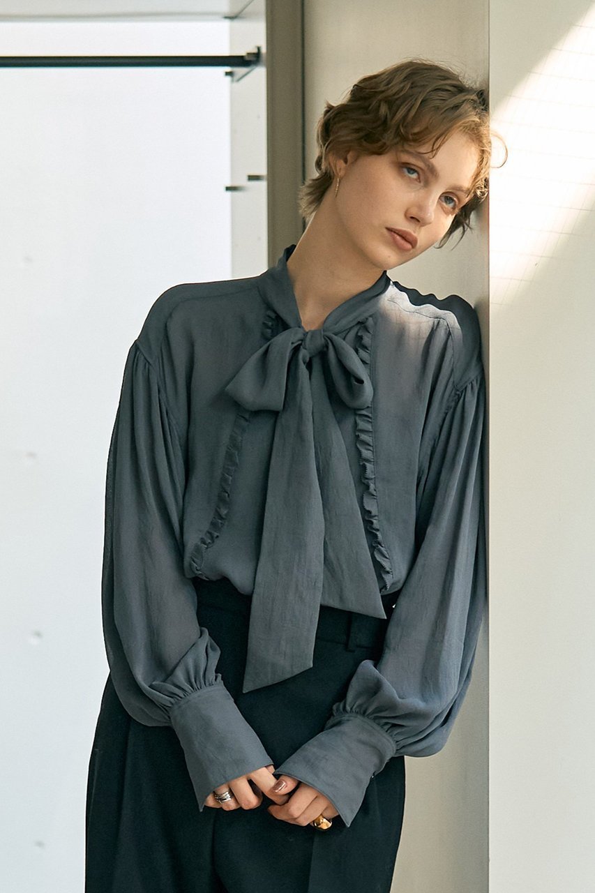 【デザイン ワークス/DESIGN WORKS】のジョーゼットフリルボウタイブラウス 人気、トレンドファッション・服の通販 founy(ファニー) 　ファッション　Fashion　レディースファッション　Fashion for Women　トップス・カットソー　Cut & Sew Tops　シャツ・ブラウス・オフィスカジュアル　Elegant Blouses & Button-Ups　おすすめ　Recommended / Our Picks　とろみ　Fluid, Flowy Fabric　エレガント 上品　Elegant　オケージョン　Occasion Wear　ギャザー　Gathered, Ruffled　ジョーゼット　Georgette, Semi-Sheer Fabric　スリーブ　Sleeve, Long Sleeve / Short Sleeve　フェミニン　Feminine, Girly　フリル　Frill, Ruffle　ボトム　Bottoms, Lower Wear　ロング　Long, Long-Length　ビジネス 仕事 通勤　Business / Work / Commuting　other-5|ID: prp329100004669609 ipo3291000000036169372