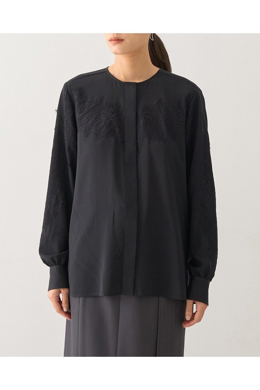 【デザイン ワークス/DESIGN WORKS】のキュプララッセルレースブラウス インテリア・キッズ・メンズ・レディースファッション・服の通販 founy(ファニー) 　ファッション　Fashion　レディースファッション　Fashion for Women　トップス・カットソー　Cut & Sew Tops　シャツ・ブラウス・オフィスカジュアル　Elegant Blouses & Button-Ups　おすすめ　Recommended / Our Picks　なめらか　Smooth, Silky Texture　キュプラ　Cupro, Eco Fabric　スリーブ　Sleeve, Long Sleeve / Short Sleeve　タイトスカート　Pencil Skirt, Tight Skirt　デニム　Denim, Jeans Material　ファブリック　Fabric, Textile　フロント　Front, Front Design　ラッセル　Raschel, Raschel Lace　レース　Lace, Lace Fabric　ロング　Long, Long-Length　エレガント 上品　Elegant　新作・新入荷　New Arrivals / New In　ブラック|ID: prp329100004669616 ipo3291000000033762472