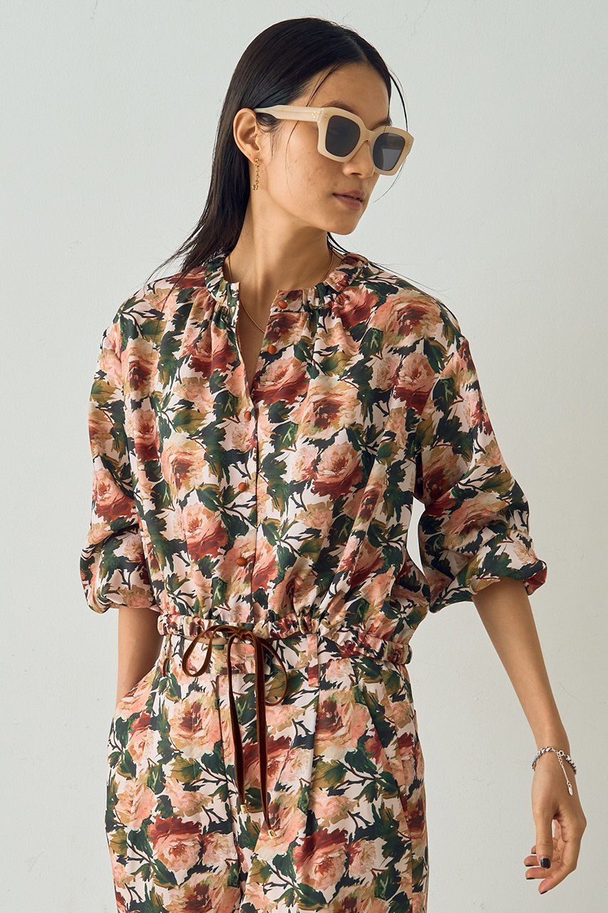 【デザイン ワークス/DESIGN WORKS】の【セットアップ対応】【BEAUVET】フラワープリントショートブラウス 人気、トレンドファッション・服の通販 founy(ファニー) 　ファッション　Fashion　レディースファッション　Fashion for Women　トップス・カットソー　Cut & Sew Tops　シャツ・ブラウス・オフィスカジュアル　Elegant Blouses & Button-Ups　花柄・フラワープリント・モチーフ　Floral Prints & Motifs / Flower Pattern Tops　スリーブ　Sleeve, Long Sleeve / Short Sleeve　スーツ　Suit, Formalwear　セットアップ　Set-Up, Coordinated Outfit　デニム　Denim, Jeans Material　ドローストリング　Drawstring, Pull Cord　バランス　Balance, Style Balance　ファブリック　Fabric, Textile　フラワー　Flower, Floral　プリント　Print, Printed Pattern　ロング　Long, Long-Length　ワイド　Wide, Wide Fit　長袖　Long Sleeve, Full Sleeve　other-2|ID: prp329100004669618 ipo3291000000036048156