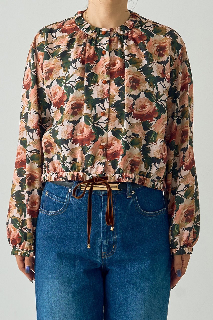 【デザイン ワークス/DESIGN WORKS】の【セットアップ対応】【BEAUVET】フラワープリントショートブラウス 人気、トレンドファッション・服の通販 founy(ファニー) 　ファッション　Fashion　レディースファッション　Fashion for Women　トップス・カットソー　Cut & Sew Tops　シャツ・ブラウス・オフィスカジュアル　Elegant Blouses & Button-Ups　花柄・フラワープリント・モチーフ　Floral Prints & Motifs / Flower Pattern Tops　スリーブ　Sleeve, Long Sleeve / Short Sleeve　スーツ　Suit, Formalwear　セットアップ　Set-Up, Coordinated Outfit　デニム　Denim, Jeans Material　ドローストリング　Drawstring, Pull Cord　バランス　Balance, Style Balance　ファブリック　Fabric, Textile　フラワー　Flower, Floral　プリント　Print, Printed Pattern　ロング　Long, Long-Length　ワイド　Wide, Wide Fit　長袖　Long Sleeve, Full Sleeve　other-3|ID: prp329100004669618 ipo3291000000036048159