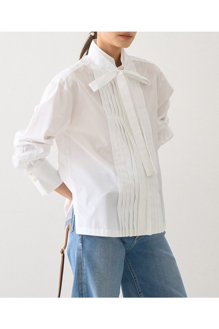 【デザイン ワークス/DESIGN WORKS】のボウタイ付きフロントプリーツシャツ インテリア・キッズ・メンズ・レディースファッション・服の通販 founy(ファニー) https://founy.com/ ファッション Fashion レディースファッション Fashion for Women トップス・カットソー Cut & Sew Tops シャツ・ブラウス・オフィスカジュアル Elegant Blouses & Button-Ups おすすめ Recommended / Our Picks クラシカル Classical, Vintage-Inspired シンプル Simple, Minimal ジャケット Jacket, Outerwear スリーブ Sleeve, Long Sleeve / Short Sleeve フロント Front, Front Design マニッシュ Mannish, Boyish メンズ Men's, Menswear リボン Ribbon, Bow ロング Long, Long-Length エレガント 上品 Elegant |ID: prp329100004669624 ipo3291000000033762533