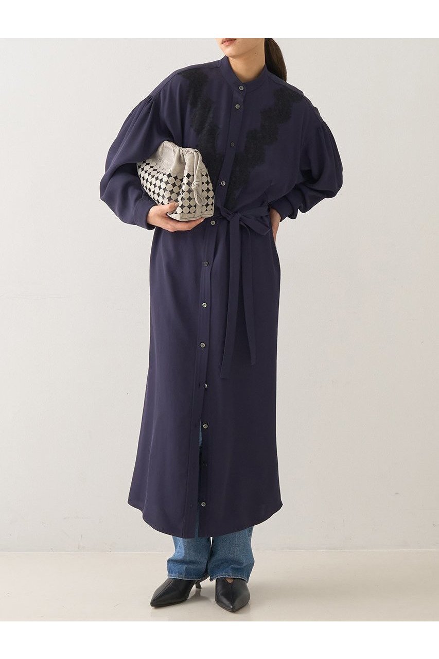 【デザイン ワークス/DESIGN WORKS】のレースコンビシャツワンピース 人気、トレンドファッション・服の通販 founy(ファニー) 　ファッション　Fashion　レディースファッション　Fashion for Women　ワンピース　Dresses　シャツワンピース / 1枚で着映えコーデ　Shirt Dresses　チュニック　Tunic Tops & Dresses　スタンド　Stand Collar, Upright Stand　チュニック　Tunic, Long Top　フェミニン　Feminine, Girly　レース　Lace, Lace Fabric　ロング　Long, Long-Length　エレガント 上品　Elegant　新作・新入荷　New Arrivals / New In　羽織　Haori, Light Jacket　other-2|ID: prp329100004669629 ipo3291000000033762570