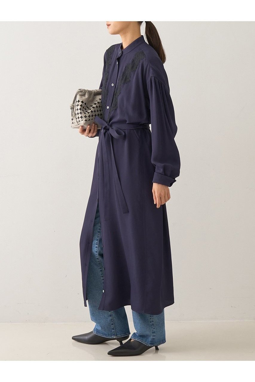 【デザイン ワークス/DESIGN WORKS】のレースコンビシャツワンピース 人気、トレンドファッション・服の通販 founy(ファニー) 　ファッション　Fashion　レディースファッション　Fashion for Women　ワンピース　Dresses　シャツワンピース / 1枚で着映えコーデ　Shirt Dresses　チュニック　Tunic Tops & Dresses　スタンド　Stand Collar, Upright Stand　チュニック　Tunic, Long Top　フェミニン　Feminine, Girly　レース　Lace, Lace Fabric　ロング　Long, Long-Length　エレガント 上品　Elegant　新作・新入荷　New Arrivals / New In　羽織　Haori, Light Jacket　other-3|ID: prp329100004669629 ipo3291000000033762571