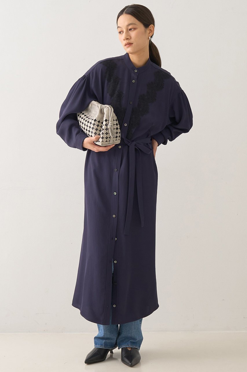 【デザイン ワークス/DESIGN WORKS】のレースコンビシャツワンピース 人気、トレンドファッション・服の通販 founy(ファニー) 　ファッション　Fashion　レディースファッション　Fashion for Women　ワンピース　Dresses　シャツワンピース / 1枚で着映えコーデ　Shirt Dresses　チュニック　Tunic Tops & Dresses　スタンド　Stand Collar, Upright Stand　チュニック　Tunic, Long Top　フェミニン　Feminine, Girly　レース　Lace, Lace Fabric　ロング　Long, Long-Length　エレガント 上品　Elegant　羽織　Haori, Light Jacket　other-2|ID: prp329100004669629 ipo3291000000036108858