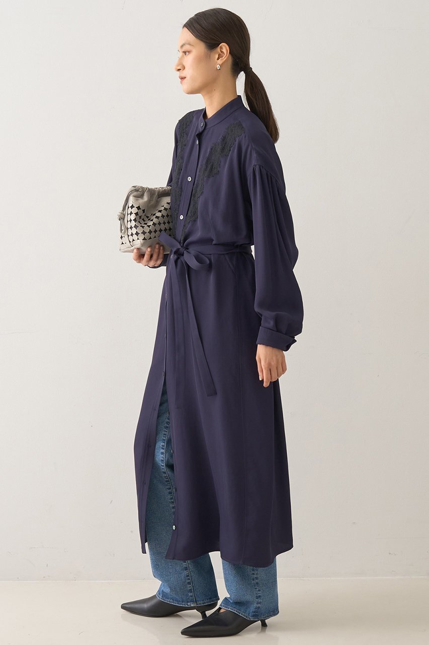 【デザイン ワークス/DESIGN WORKS】のレースコンビシャツワンピース 人気、トレンドファッション・服の通販 founy(ファニー) 　ファッション　Fashion　レディースファッション　Fashion for Women　ワンピース　Dresses　シャツワンピース / 1枚で着映えコーデ　Shirt Dresses　チュニック　Tunic Tops & Dresses　スタンド　Stand Collar, Upright Stand　チュニック　Tunic, Long Top　フェミニン　Feminine, Girly　レース　Lace, Lace Fabric　ロング　Long, Long-Length　エレガント 上品　Elegant　羽織　Haori, Light Jacket　other-3|ID: prp329100004669629 ipo3291000000036108859