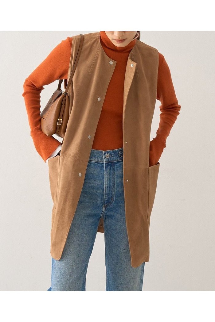 【デザイン ワークス/DESIGN WORKS】のゴートスエードロングジレベスト インテリア・キッズ・メンズ・レディースファッション・服の通販 founy(ファニー) https://founy.com/ ファッション Fashion レディースファッション Fashion for Women トップス・カットソー Cut & Sew Tops ニット Knit Tops & Sweaters ベスト&ジレ / 重ね着スタイル Vests & Gilets カジュアルプルオーバー・ニットトップス Pullovers & Knit Tops / Casual Pullovers おすすめ Recommended / Our Picks カッティング Cutting Detail スリム Slim, Slim Fit ボトム Bottoms, Lower Wear ロング Long, Long-Length ワイド Wide, Wide Fit A/W・秋冬 Autumn/Winter |ID: prp329100004669631 ipo3291000000033762579