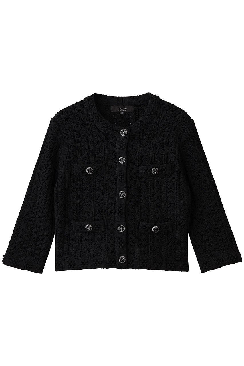 【コルコバード/CORCOVADO】のソフトファインヤーンカーディガン インテリア・キッズ・メンズ・レディースファッション・服の通販 founy(ファニー) 　ファッション　Fashion　レディースファッション　Fashion for Women　トップス・カットソー　Cut & Sew Tops　ニット　Knit Tops & Sweaters　カーディガン・羽織り　Layered Style Cardigans　2025年　2025　2025-2026秋冬・A/W　Autumn/Winter 2025–26 AW25–26　カーディガン　Cardigan, Knitwear　ジャカード／ジャガード　Jacquard, Woven Pattern　ジャケット　Jacket, Outerwear　ツイード　Twill, Twill Weave　バランス　Balance, Style Balance　ビンテージ　Vintage, Retro Style　レース　Lace, Lace Fabric　A/W・秋冬　Autumn/Winter　ブラック|ID: prp329100004669636 ipo3291000000033762616