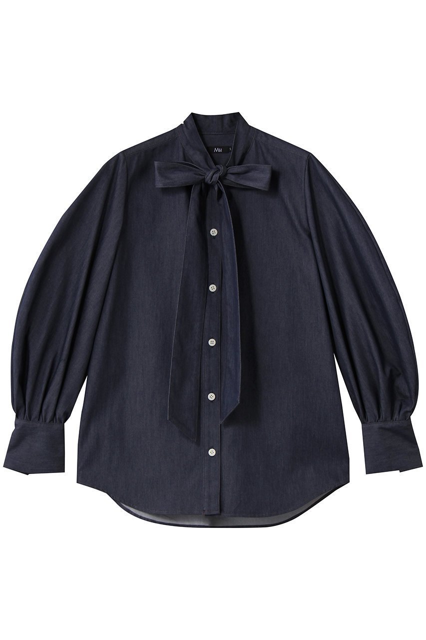 【エムフィル/M Fil】のデニム ボウタイブラウス インテリア・キッズ・メンズ・レディースファッション・服の通販 founy(ファニー) 　ファッション　Fashion　レディースファッション　Fashion for Women　トップス・カットソー　Cut & Sew Tops　シャツ・ブラウス・オフィスカジュアル　Elegant Blouses & Button-Ups　クール　Cool, Chic　スリーブ　Sleeve, Long Sleeve / Short Sleeve　デニム　Denim, Jeans Material　トレンド　Trend, Trending Now　フェミニン　Feminine, Girly　リボン　Ribbon, Bow　ロング　Long, Long-Length　新作・新入荷　New Arrivals / New In　ネイビーブルー|ID: prp329100004669643 ipo3291000000033762669