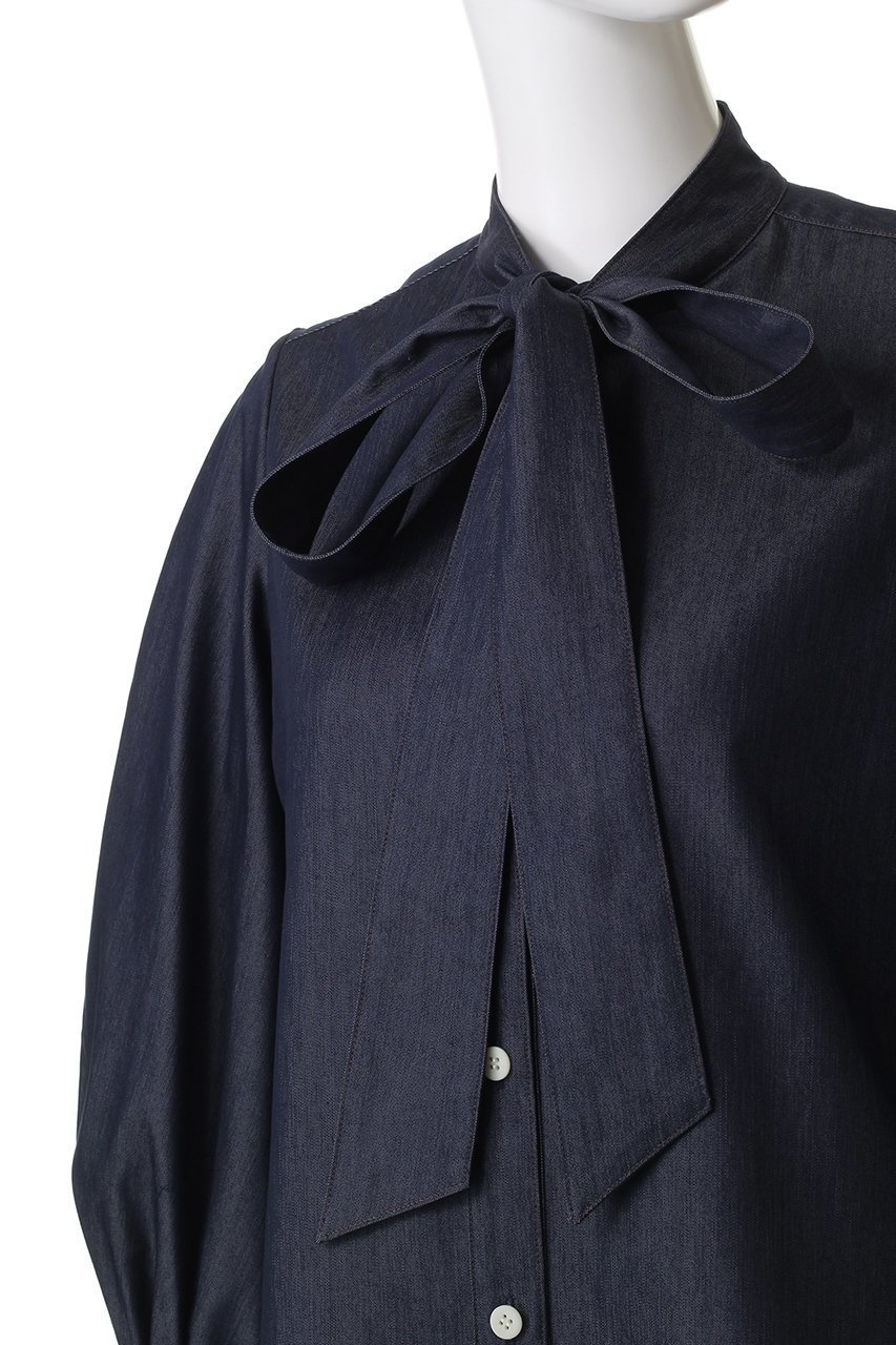 【エムフィル/M Fil】のデニム ボウタイブラウス 人気、トレンドファッション・服の通販 founy(ファニー) 　ファッション　Fashion　レディースファッション　Fashion for Women　トップス・カットソー　Cut & Sew Tops　シャツ・ブラウス・オフィスカジュアル　Elegant Blouses & Button-Ups　クール　Cool, Chic　スリーブ　Sleeve, Long Sleeve / Short Sleeve　デニム　Denim, Jeans Material　トレンド　Trend, Trending Now　フェミニン　Feminine, Girly　リボン　Ribbon, Bow　ロング　Long, Long-Length　新作・新入荷　New Arrivals / New In　other-5|ID: prp329100004669643 ipo3291000000033762674