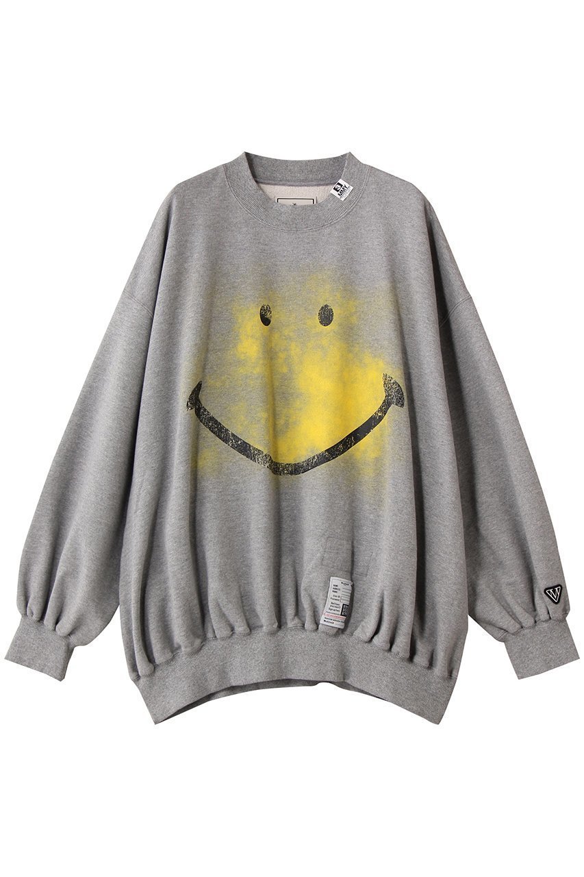 【メゾン ミハラヤスヒロ/Maison MIHARA YASUHIRO】のSMILY FACE PRINTED プルオーバー インテリア・キッズ・メンズ・レディースファッション・服の通販 founy(ファニー) 　ファッション　Fashion　レディースファッション　Fashion for Women　トップス・カットソー　Cut & Sew Tops　シャツ・ブラウス・オフィスカジュアル　Elegant Blouses & Button-Ups　レディースパーカー・カジュアルフーディー　Casual Hoodies & Sweatshirts　ロングTシャツ・Tシャツ　Longline T-Shirts & Tees　カジュアルプルオーバー・ニットトップス　Pullovers & Knit Tops / Casual Pullovers　スウェット・クルーネックトップス　Sweatshirts & Crewnecks / Relaxed Fit Sweat Tops　カットソー・ベーシックTシャツ　Cut-and-Sewn Tops / Stretch Tees & Basics　インナー　Innerwear　ショルダー　Shoulder, Shoulder Strap　ジャケット　Jacket, Outerwear　ドロップ　Drop Shoulder, Dropped Style　フロント　Front, Front Design　リラックス　Relax, Relaxed Fit　グレー|ID: prp329100004669679 ipo3291000000035863879