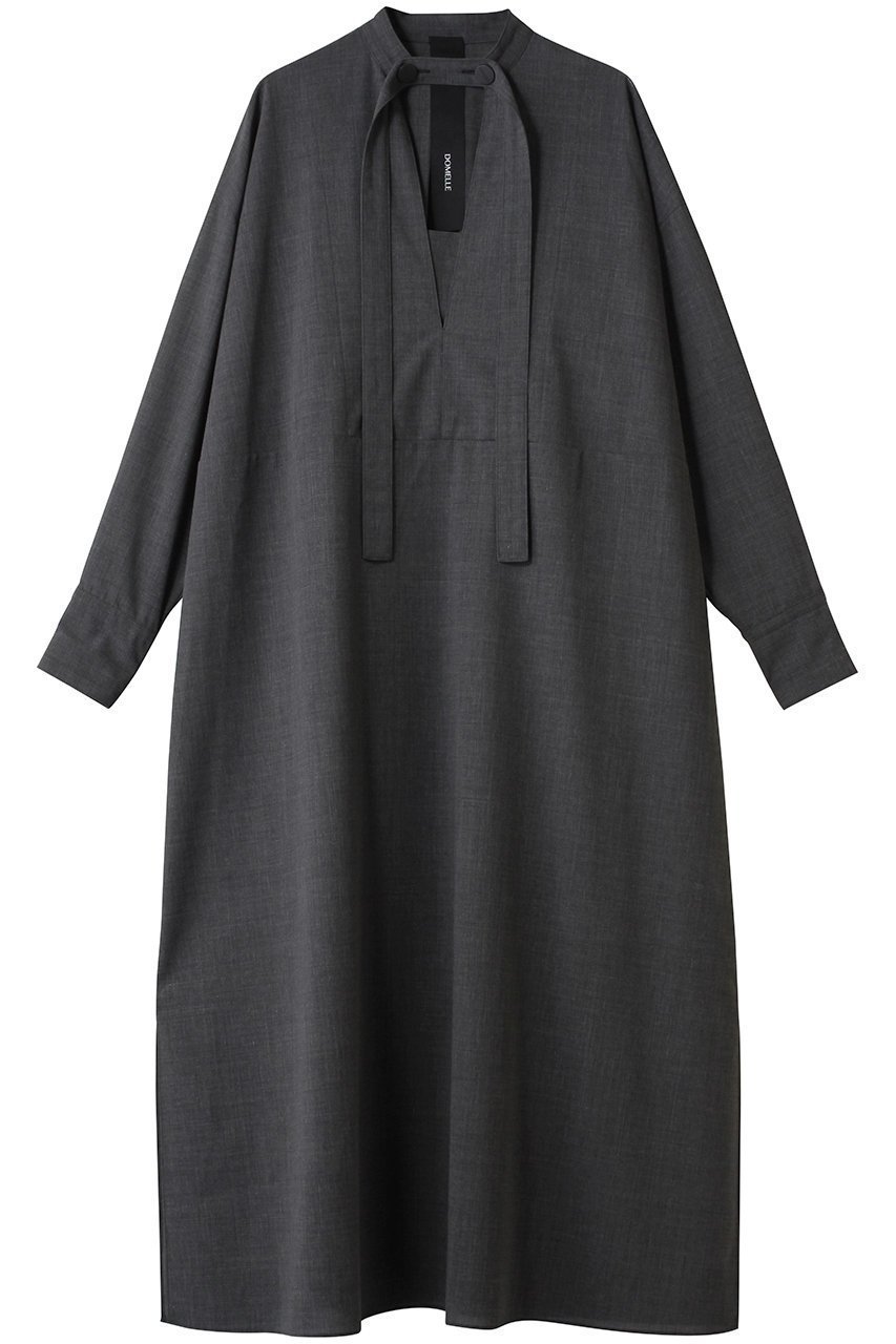 【ドメル/DOMELLE】のウール ボイル ドレス インテリア・キッズ・メンズ・レディースファッション・服の通販 founy(ファニー) 　ファッション　Fashion　レディースファッション　Fashion for Women　ワンピース　Dresses　フォーマル・パーティードレス・結婚式用ドレス　Elegant & Casual Dresses　チュニック　Tunic Tops & Dresses　アンダー　Underwear Essentials　エレガント 上品　Elegant　スタンド　Stand Collar, Upright Stand　ストレート　Straight, Straight Cut　スリット　Slit, Slit Detail　チュニック　Tunic, Long Top　ドレス　Dress, One-Piece　フロント　Front, Front Design　リゾート　Resort, Vacation Style　リボン　Ribbon, Bow　ロング　Long, Long-Length　グレー|ID: prp329100004669685 ipo3291000000036048290