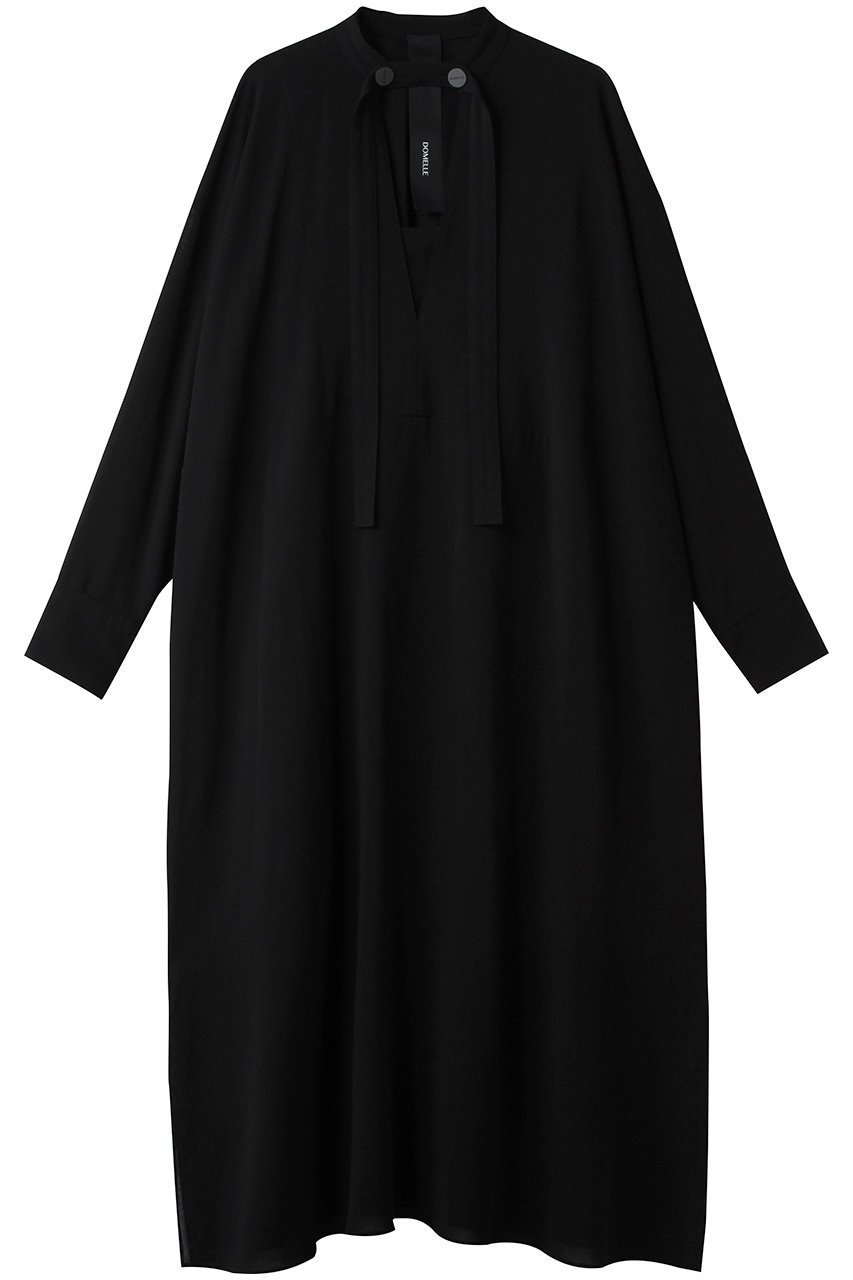 【ドメル/DOMELLE】のウール ボイル ドレス インテリア・キッズ・メンズ・レディースファッション・服の通販 founy(ファニー) 　ファッション　Fashion　レディースファッション　Fashion for Women　ワンピース　Dresses　フォーマル・パーティードレス・結婚式用ドレス　Elegant & Casual Dresses　チュニック　Tunic Tops & Dresses　アンダー　Underwear Essentials　エレガント 上品　Elegant　スタンド　Stand Collar, Upright Stand　ストレート　Straight, Straight Cut　スリット　Slit, Slit Detail　チュニック　Tunic, Long Top　ドレス　Dress, One-Piece　フロント　Front, Front Design　リゾート　Resort, Vacation Style　リボン　Ribbon, Bow　ロング　Long, Long-Length　ブラック|ID: prp329100004669685 ipo3291000000036048291