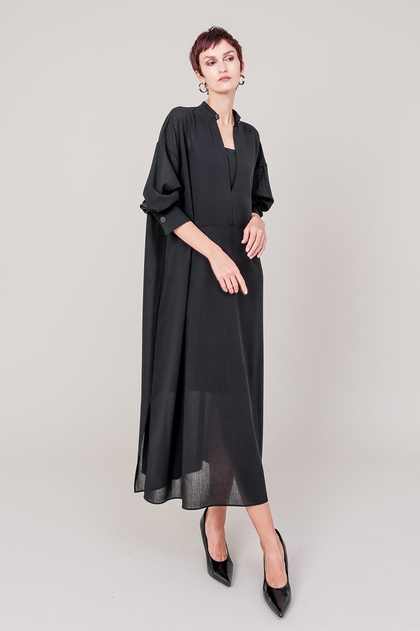 【ドメル/DOMELLE】のウール ボイル ドレス 人気、トレンドファッション・服の通販 founy(ファニー) 　ファッション　Fashion　レディースファッション　Fashion for Women　ワンピース　Dresses　フォーマル・パーティードレス・結婚式用ドレス　Elegant & Casual Dresses　チュニック　Tunic Tops & Dresses　アンダー　Underwear Essentials　エレガント 上品　Elegant　スタンド　Stand Collar, Upright Stand　ストレート　Straight, Straight Cut　スリット　Slit, Slit Detail　チュニック　Tunic, Long Top　ドレス　Dress, One-Piece　フロント　Front, Front Design　リゾート　Resort, Vacation Style　リボン　Ribbon, Bow　ロング　Long, Long-Length　other-7|ID: prp329100004669685 ipo3291000000036169381