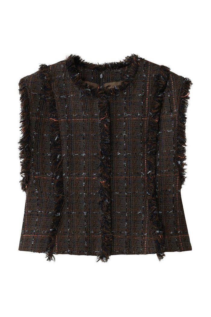 【ランバン オン ブルー/LANVIN en Bleu】のツイードプルオーバーベスト インテリア・キッズ・メンズ・レディースファッション・服の通販 founy(ファニー) https://founy.com/ ファッション Fashion レディースファッション Fashion for Women アウター Coat / Outerwear Collection ジャケット Jacket, Outerwear ツイード Twill, Twill Weave フリンジ Fringe, Tassel ベスト Vest, Waistcoat |ID: prp329100004669700 ipo3291000000035863932