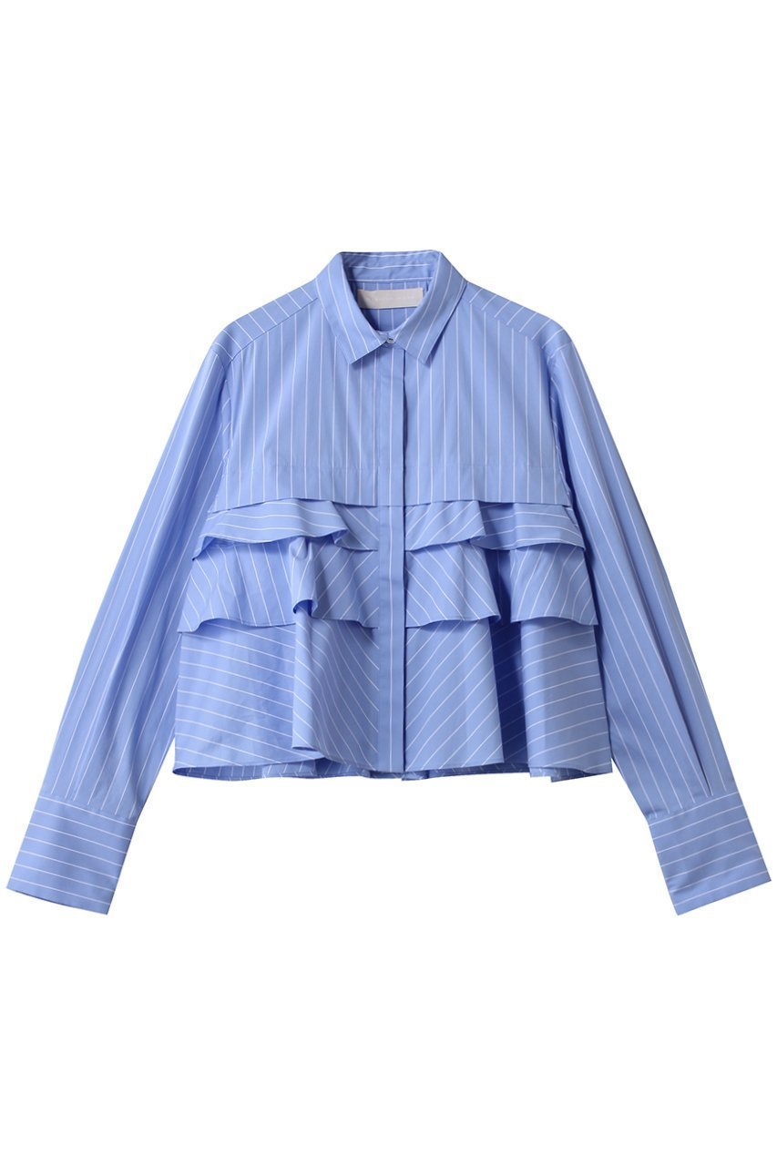 【マリリンムーン/MARILYN MOON】のレイヤードラッフルブラウス インテリア・キッズ・メンズ・レディースファッション・服の通販 founy(ファニー) 　ファッション　Fashion　レディースファッション　Fashion for Women　トップス・カットソー　Cut & Sew Tops　シャツ・ブラウス・オフィスカジュアル　Elegant Blouses & Button-Ups　おすすめ　Recommended / Our Picks　カフス　Cuff Design　コンパクト　Compact, Small Size　ストライプ　Stripe, Striped Pattern　スリーブ　Sleeve, Long Sleeve / Short Sleeve　フリル　Frill, Ruffle　フレア　Flare, Flared　ラッフル　Ruffle, Frill　ロング　Long, Long-Length　人気　Popular, Best Seller　新作・新入荷　New Arrivals / New In　ブルー×ホワイト|ID: prp329100004669701 ipo3291000000033763102