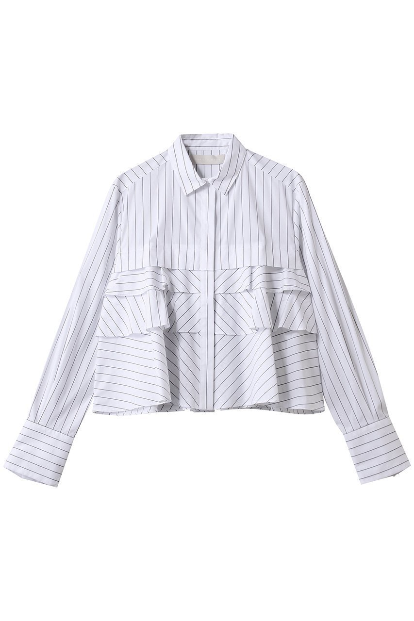【マリリンムーン/MARILYN MOON】のレイヤードラッフルブラウス インテリア・キッズ・メンズ・レディースファッション・服の通販 founy(ファニー) 　ファッション　Fashion　レディースファッション　Fashion for Women　トップス・カットソー　Cut & Sew Tops　シャツ・ブラウス・オフィスカジュアル　Elegant Blouses & Button-Ups　おすすめ　Recommended / Our Picks　カフス　Cuff Design　コンパクト　Compact, Small Size　ストライプ　Stripe, Striped Pattern　スリーブ　Sleeve, Long Sleeve / Short Sleeve　フリル　Frill, Ruffle　フレア　Flare, Flared　ラッフル　Ruffle, Frill　ロング　Long, Long-Length　人気　Popular, Best Seller　新作・新入荷　New Arrivals / New In　ホワイト×ブラック|ID: prp329100004669701 ipo3291000000033763104