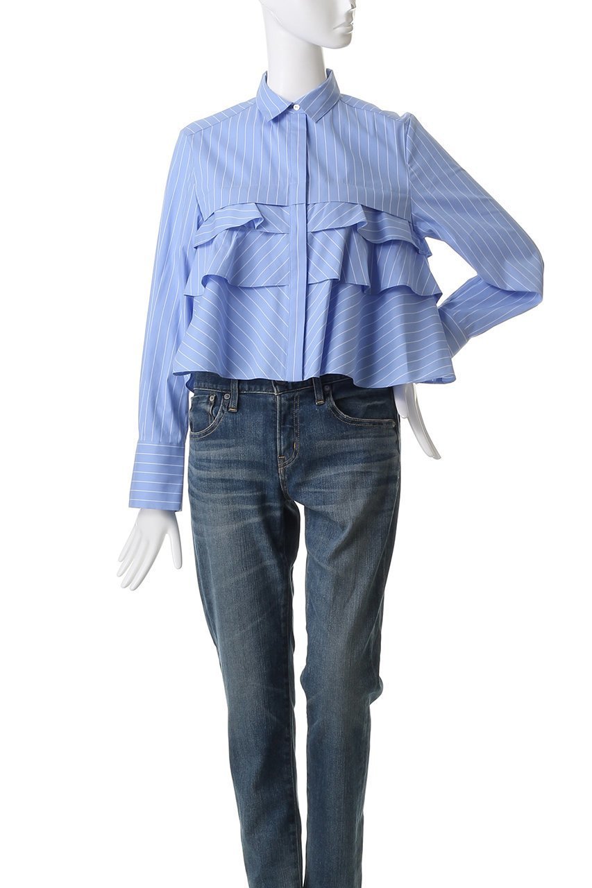 【マリリンムーン/MARILYN MOON】のレイヤードラッフルブラウス 人気、トレンドファッション・服の通販 founy(ファニー) 　ファッション　Fashion　レディースファッション　Fashion for Women　トップス・カットソー　Cut & Sew Tops　シャツ・ブラウス・オフィスカジュアル　Elegant Blouses & Button-Ups　おすすめ　Recommended / Our Picks　カフス　Cuff Design　コンパクト　Compact, Small Size　ストライプ　Stripe, Striped Pattern　スリーブ　Sleeve, Long Sleeve / Short Sleeve　フリル　Frill, Ruffle　フレア　Flare, Flared　ラッフル　Ruffle, Frill　ロング　Long, Long-Length　人気　Popular, Best Seller　新作・新入荷　New Arrivals / New In　other-2|ID: prp329100004669701 ipo3291000000033763105