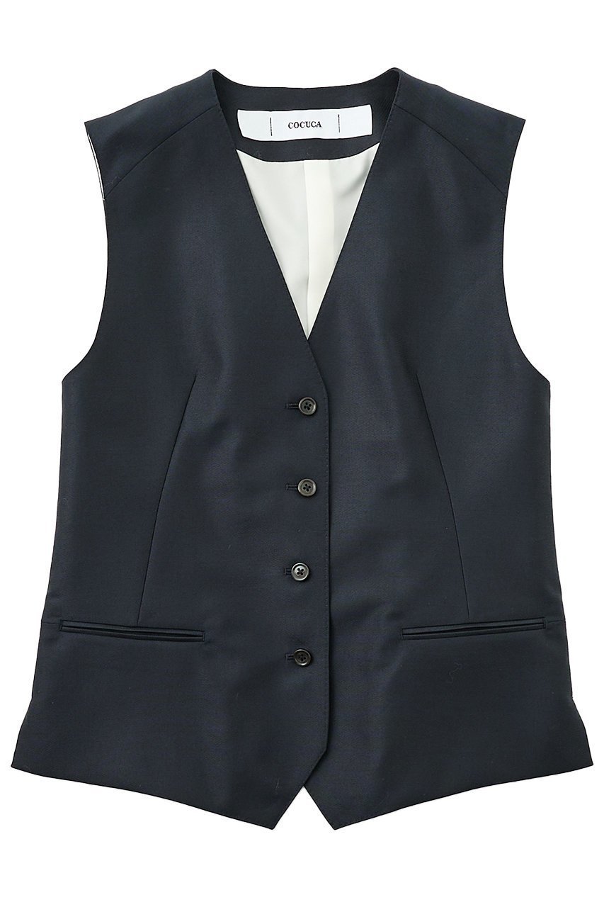 【ザ ストア バイ シー/THE STORE by C】の【COCUCA】ノースリーブベスト インテリア・キッズ・メンズ・レディースファッション・服の通販 founy(ファニー) 　ファッション　Fashion　レディースファッション　Fashion for Women　アウター　Coat / Outerwear Collection　レディースジャケット・軽アウター　Jackets　おすすめ　Recommended / Our Picks　インナー　Innerwear　ジャケット　Jacket, Outerwear　ドレープ　Drape, Draping Fabric　ノースリーブ　Sleeveless, No-Sleeve　バランス　Balance, Style Balance　ベスト　Vest, Waistcoat　ベーシック　Basic, Essential　別注　Limited Edition, Custom Order　ダークネイビー|ID: prp329100004669722 ipo3291000000036109018