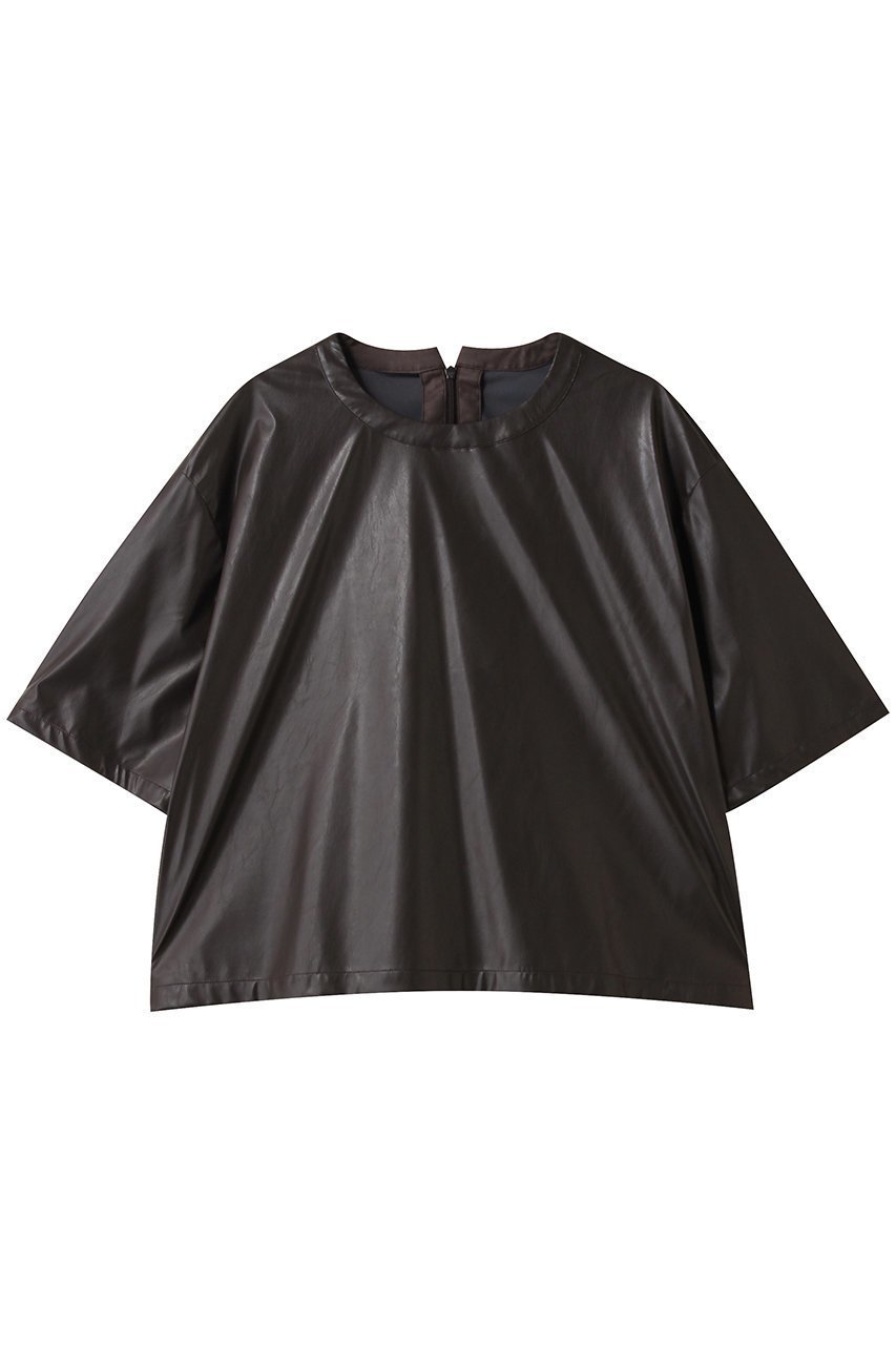 【ミディウミソリッド/MIDIUMISOLID】のsynthetic leather tops トップス 人気、トレンドファッション・服の通販 founy(ファニー) 　ファッション　Fashion　レディースファッション　Fashion for Women　トップス・カットソー　Cut & Sew Tops　シャツ・ブラウス・オフィスカジュアル　Elegant Blouses & Button-Ups　クール　Cool, Chic　ショート　Short, Short Length　シンプル　Simple, Minimal　スリーブ　Sleeve, Long Sleeve / Short Sleeve　チュール　Tulip, Tulip Motif　フェイクレザー　Faux Leather, PU Leather　フェミニン　Feminine, Girly　半袖　Short Sleeve, Half Sleeve　新作・新入荷　New Arrivals / New In　 other-1|ID: prp329100004669737 ipo3291000000033763401