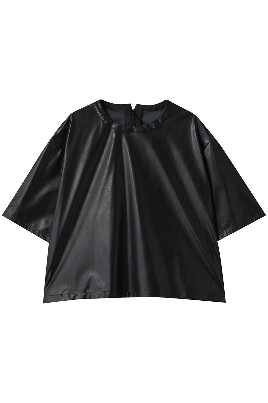 【ミディウミソリッド/MIDIUMISOLID】のシンセティックレザートップス インテリア・キッズ・メンズ・レディースファッション・服の通販 founy(ファニー) 　ファッション　Fashion　レディースファッション　Fashion for Women　トップス・カットソー　Cut & Sew Tops　シャツ・ブラウス・オフィスカジュアル　Elegant Blouses & Button-Ups　クール　Cool, Chic　ショート　Short, Short Length　シンプル　Simple, Minimal　スリーブ　Sleeve, Long Sleeve / Short Sleeve　チュール　Tulip, Tulip Motif　フェイクレザー　Faux Leather, PU Leather　フェミニン　Feminine, Girly　半袖　Short Sleeve, Half Sleeve　black|ID: prp329100004669737 ipo3291000000036109070