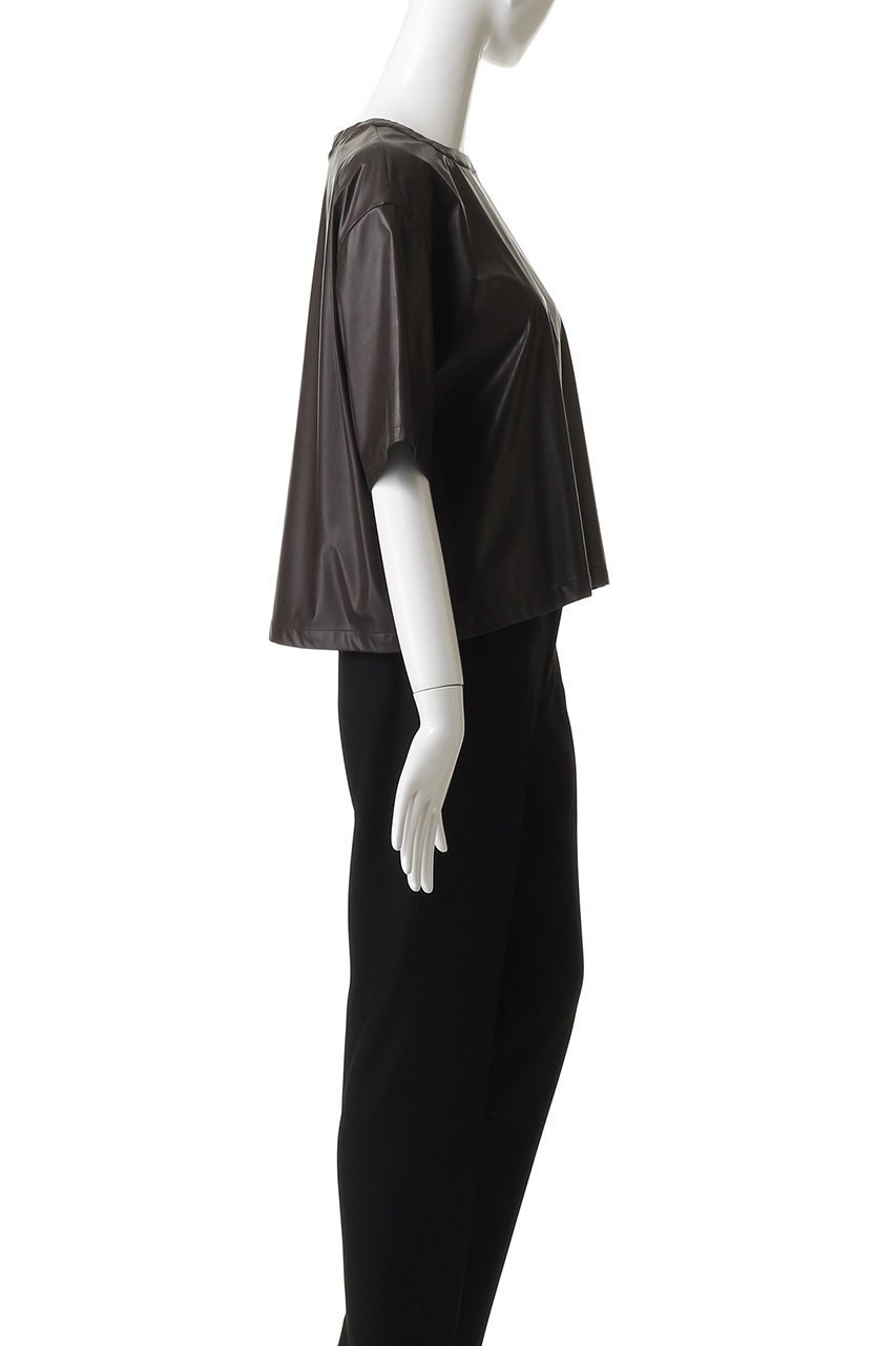 【ミディウミソリッド/MIDIUMISOLID】のシンセティックレザートップス 人気、トレンドファッション・服の通販 founy(ファニー) 　ファッション　Fashion　レディースファッション　Fashion for Women　トップス・カットソー　Cut & Sew Tops　シャツ・ブラウス・オフィスカジュアル　Elegant Blouses & Button-Ups　クール　Cool, Chic　ショート　Short, Short Length　シンプル　Simple, Minimal　スリーブ　Sleeve, Long Sleeve / Short Sleeve　チュール　Tulip, Tulip Motif　フェイクレザー　Faux Leather, PU Leather　フェミニン　Feminine, Girly　半袖　Short Sleeve, Half Sleeve　other-3|ID: prp329100004669737 ipo3291000000036109072