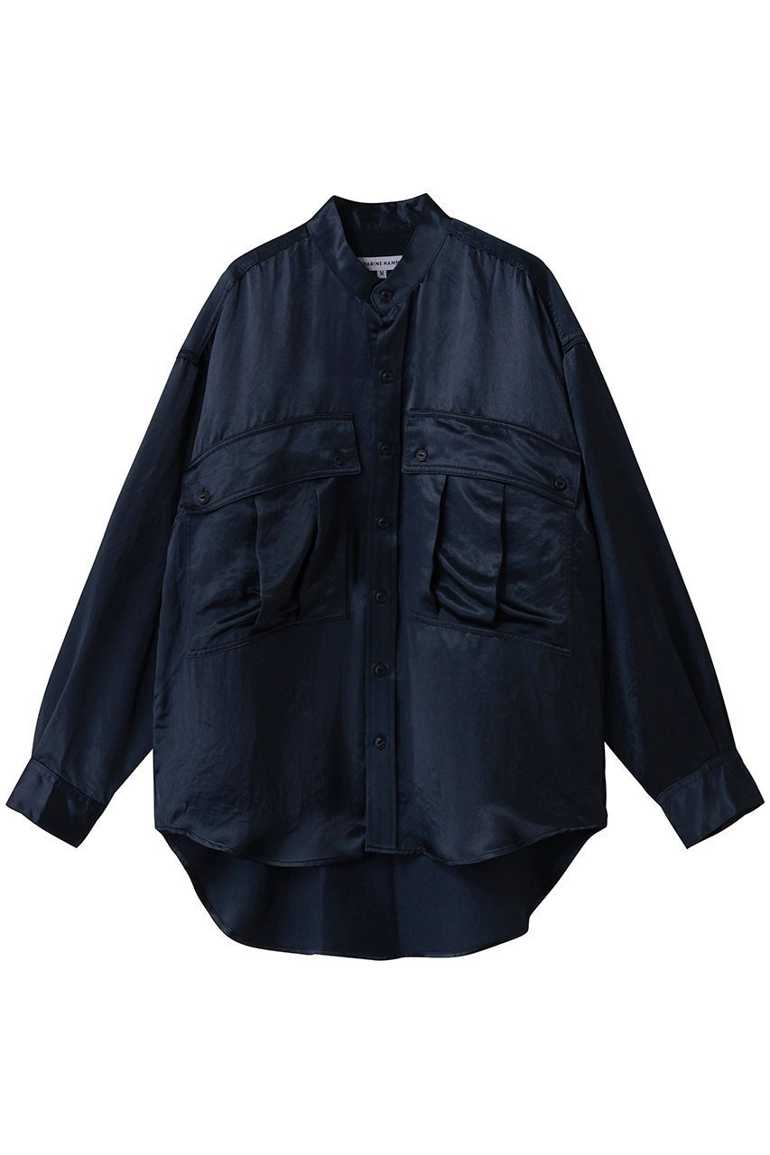 【キャサリンハムネット/KATHARINE HAMNETT LONDON】のアセテートパラシュート ボタンダウン シャツ インテリア・キッズ・メンズ・レディースファッション・服の通販 founy(ファニー) 　ファッション　Fashion　レディースファッション　Fashion for Women　トップス・カットソー　Cut & Sew Tops　シャツ・ブラウス・オフィスカジュアル　Elegant Blouses & Button-Ups　スリーブ　Sleeve, Long Sleeve / Short Sleeve　ダウン　Down, Puffer　ポケット　Pocket, Pocket Detail　ロング　Long, Long-Length　新作・新入荷　New Arrivals / New In　ネイビー|ID: prp329100004669739 ipo3291000000033763417