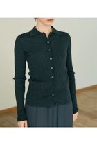 【デザイン ワークス/DESIGN WORKS】のウールリブポロカーディガン チャコールグレー|ID:prp329100004669744