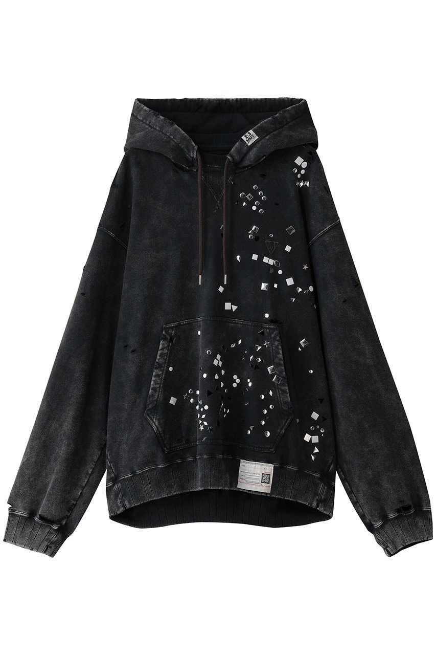 【メゾン ミハラヤスヒロ/Maison MIHARA YASUHIRO / MEN】の【MEN】EMBELLISHED ブリーチド フーディー インテリア・キッズ・メンズ・レディースファッション・服の通販 founy(ファニー) 　ファッション　Fashion　メンズファッション　Fashion for Men　トップス・カットソー　Cut & Sew Tops　パーカー・フーディー / カジュアルコーデ　Hoodies & Parkas　メンズシャツ　Shirts　ストーン　Stone, Gem-Like　ダメージ　Distressed, Destroyed　ブリーチ　Bleach, Washed Finish　新作・新入荷　New Arrivals / New In　ブラック|ID: prp329100004669749 ipo3291000000033763495