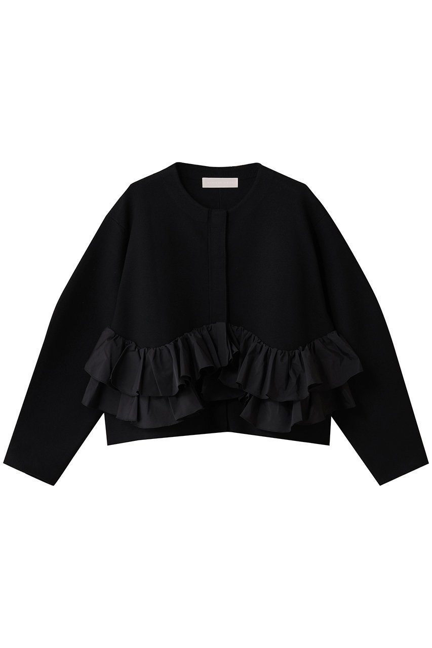 【マリリンムーン/MARILYN MOON】のスパイラルタフタラッフルニットジャケット 人気、トレンドファッション・服の通販 founy(ファニー) 　ファッション　Fashion　レディースファッション　Fashion for Women　アウター　Coat / Outerwear Collection　レディースジャケット・軽アウター　Jackets　インナー　Innerwear　カーディガン　Cardigan, Knitwear　コクーン　Cocoon, Cocoon Silhouette　ジャケット　Jacket, Outerwear　タフタ　Taffeta, Structured Fabric　ミラノリブ　Milano Rib, Milano Stitch　モダン　Modern, Contemporary　ラッフル　Ruffle, Frill　ロング　Long, Long-Length　人気　Popular, Best Seller　新作・新入荷　New Arrivals / New In　 other-1|ID: prp329100004671171 ipo3291000000033768623