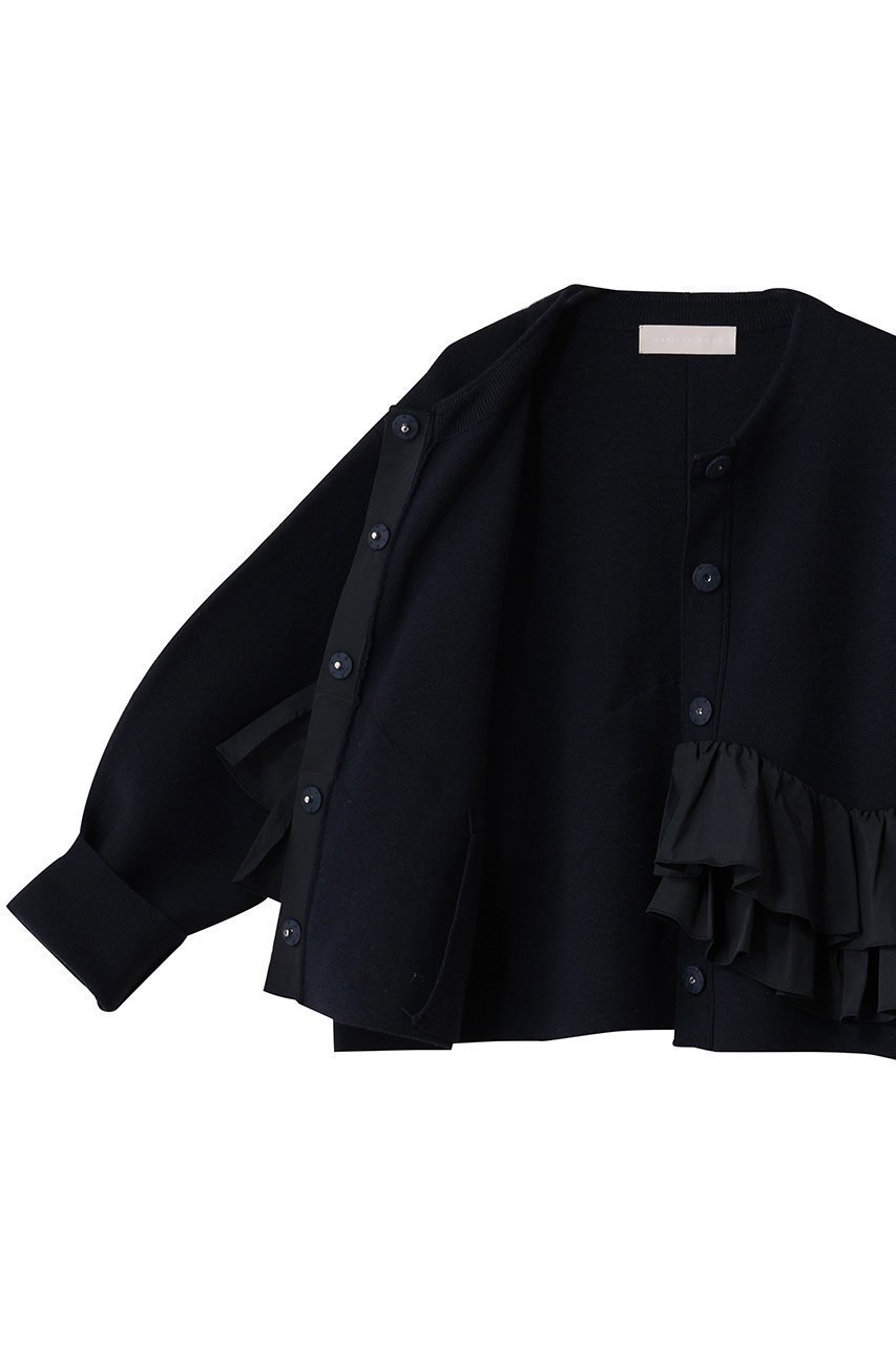 【マリリンムーン/MARILYN MOON】のスパイラルタフタラッフルニットジャケット 人気、トレンドファッション・服の通販 founy(ファニー) 　ファッション　Fashion　レディースファッション　Fashion for Women　アウター　Coat / Outerwear Collection　レディースジャケット・軽アウター　Jackets　インナー　Innerwear　カーディガン　Cardigan, Knitwear　コクーン　Cocoon, Cocoon Silhouette　ジャケット　Jacket, Outerwear　タフタ　Taffeta, Structured Fabric　ミラノリブ　Milano Rib, Milano Stitch　モダン　Modern, Contemporary　ラッフル　Ruffle, Frill　ロング　Long, Long-Length　人気　Popular, Best Seller　新作・新入荷　New Arrivals / New In　other-6|ID: prp329100004671171 ipo3291000000033768630