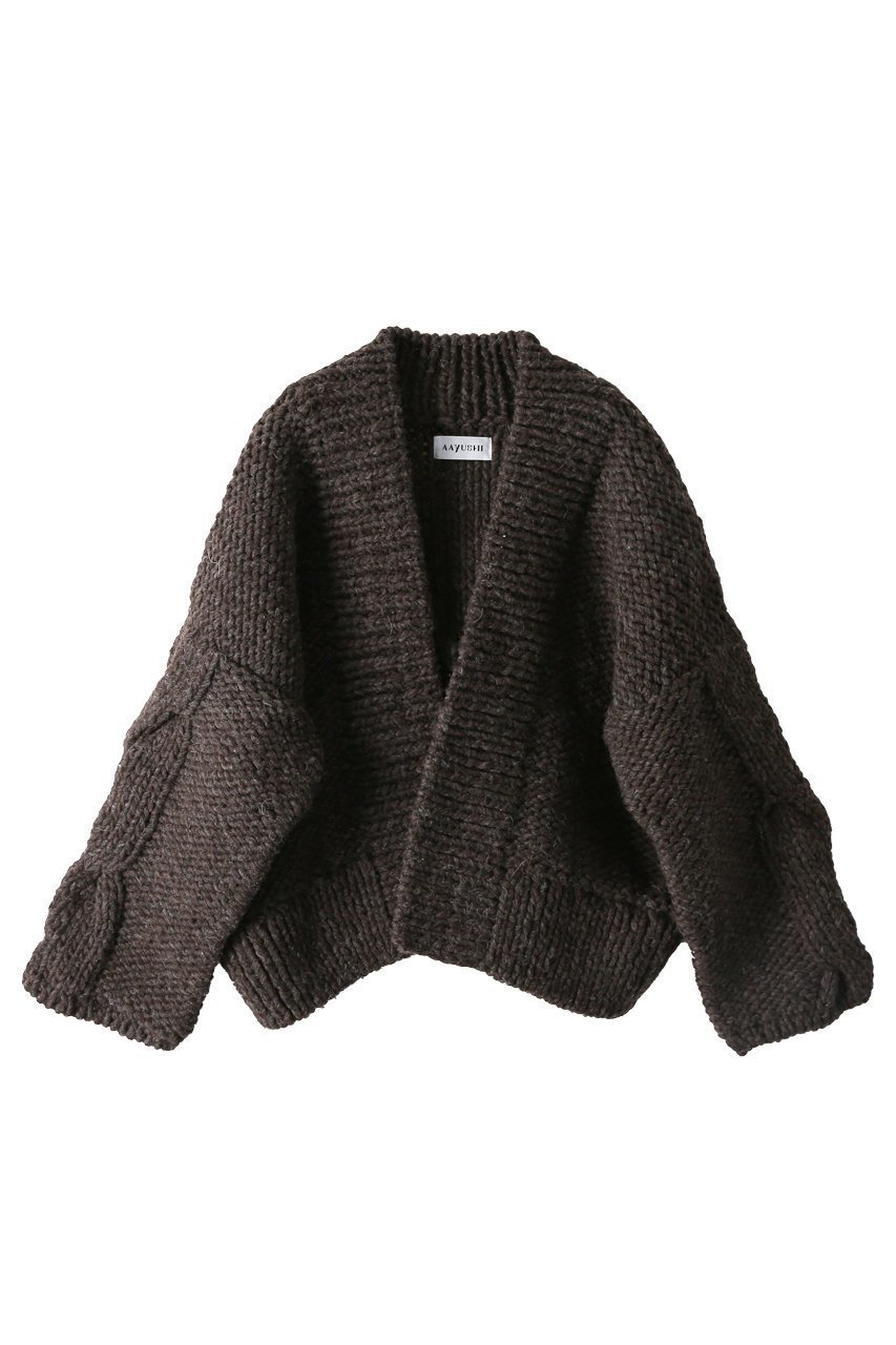 【アユーシ/AAYUSHI】のハンドニットカーディガン インテリア・キッズ・メンズ・レディースファッション・服の通販 founy(ファニー) 　ファッション　Fashion　レディースファッション　Fashion for Women　トップス・カットソー　Cut & Sew Tops　ニット　Knit Tops & Sweaters　カーディガン・羽織り　Layered Style Cardigans　カーディガン　Cardigan, Knitwear　シンプル　Simple, Minimal　デニム　Denim, Jeans Material　ハンド　Hand, Handmade　フェミニン　Feminine, Girly　フロント　Front, Front Design　新作・新入荷　New Arrivals / New In　Dark Brown|ID: prp329100004671176 ipo3291000000033768672