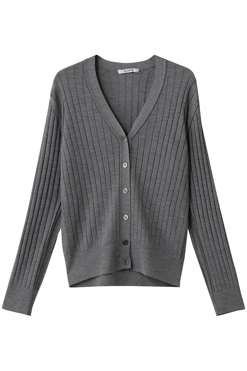 【スローン/SLOANE】の18Gワイドリブ エクストラファインメリノウール×シルク Vネックカーディガン インテリア・キッズ・メンズ・レディースファッション・服の通販 founy(ファニー) 　ファッション　Fashion　レディースファッション　Fashion for Women　トップス・カットソー　Cut & Sew Tops　ニット　Knit Tops & Sweaters　カーディガン・羽織り　Layered Style Cardigans　Vネックトップス　V-Neck Tops / V-Cut Neckline Shirts　カーディガン　Cardigan, Knitwear　シルク　Silk, 100% Silk　ワイドリブ　Wide Rib, Wide Ribbed Knit　新作・新入荷　New Arrivals / New In　グレー|ID: prp329100004676005 ipo3291000000033787356