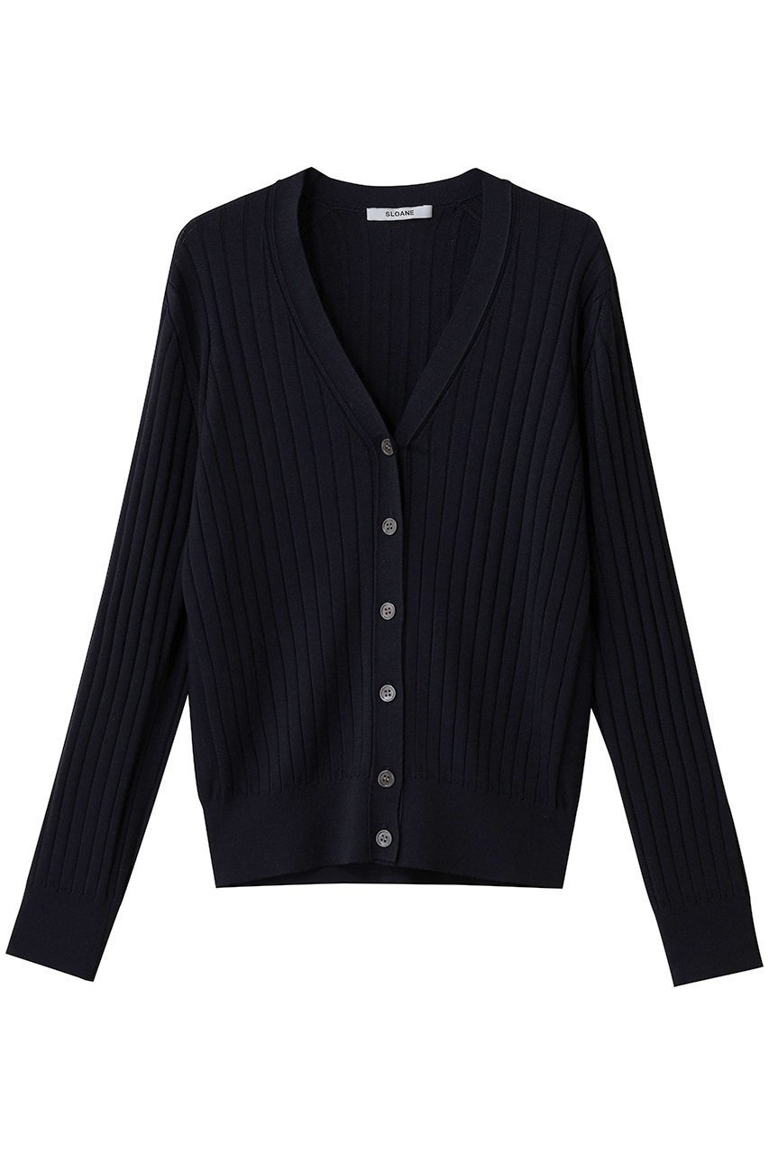 【スローン/SLOANE】の18Gワイドリブ エクストラファインメリノウール×シルク Vネックカーディガン インテリア・キッズ・メンズ・レディースファッション・服の通販 founy(ファニー) 　ファッション　Fashion　レディースファッション　Fashion for Women　トップス・カットソー　Cut & Sew Tops　ニット　Knit Tops & Sweaters　カーディガン・羽織り　Layered Style Cardigans　Vネックトップス　V-Neck Tops / V-Cut Neckline Shirts　カーディガン　Cardigan, Knitwear　シルク　Silk, 100% Silk　ワイドリブ　Wide Rib, Wide Ribbed Knit　ネイビー|ID: prp329100004676005 ipo3291000000035380774